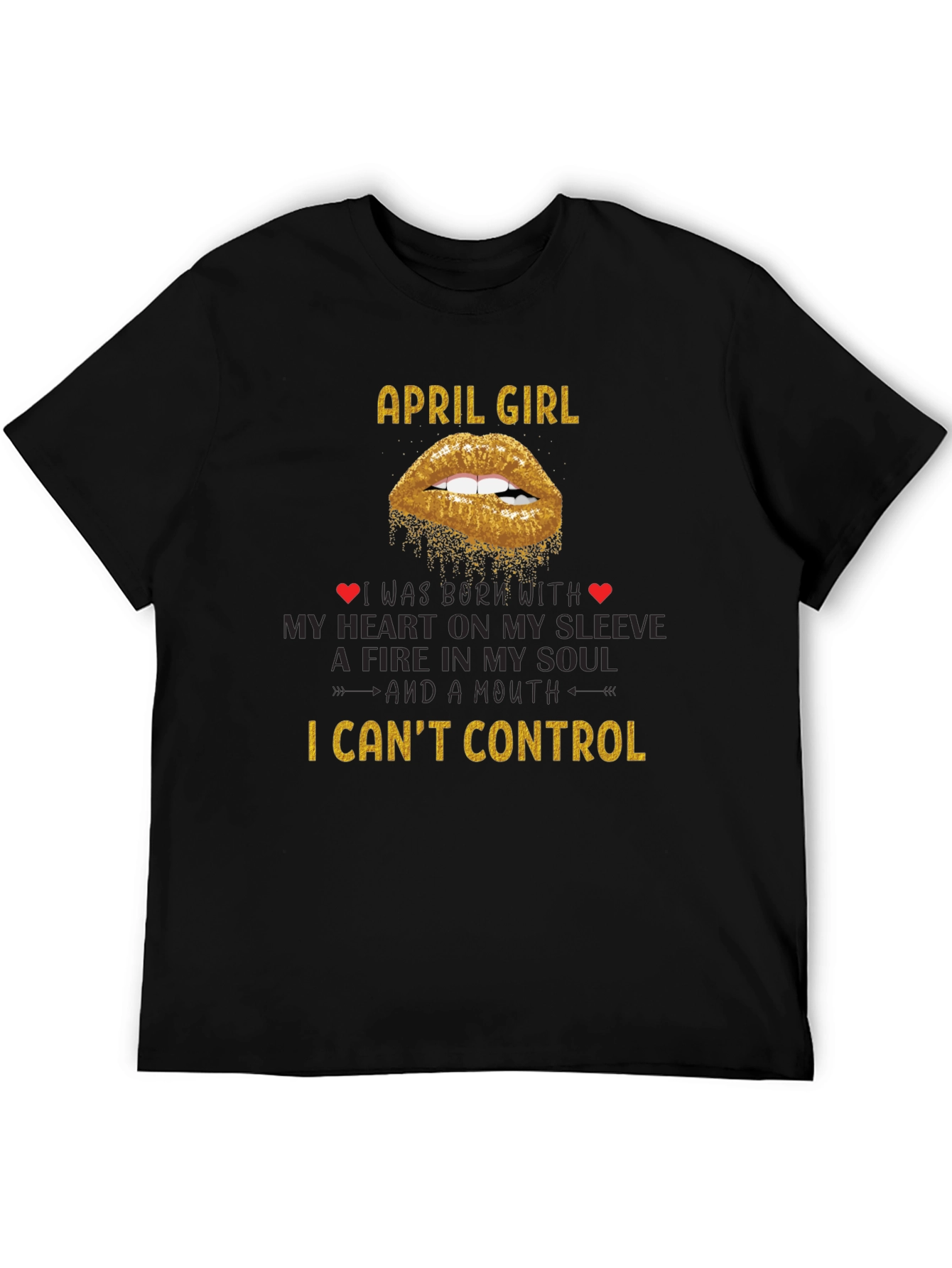April Girl T-Shirt - Gold Glitter Lips Design