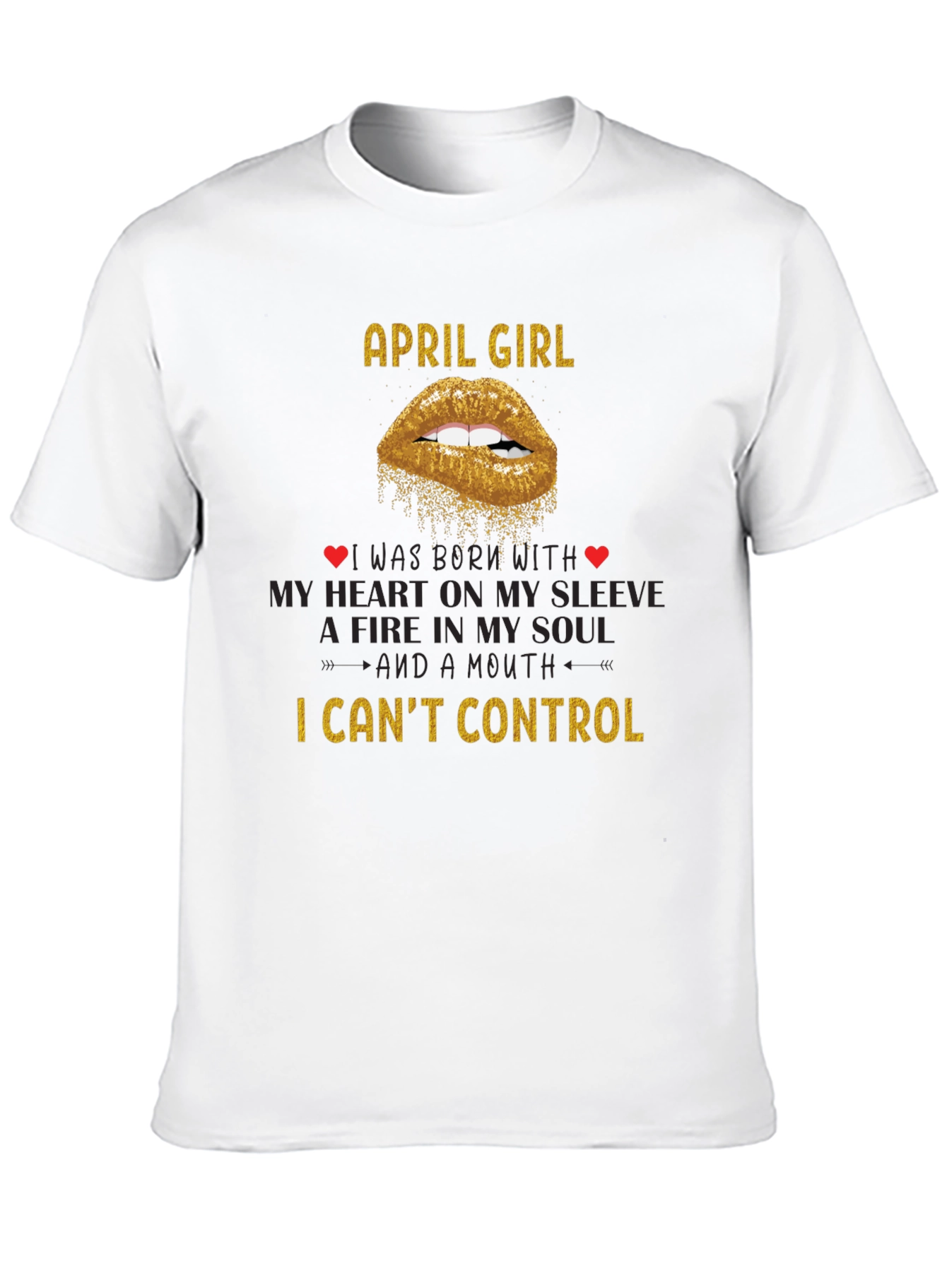 April Girl T-Shirt - Gold Glitter Lips Design