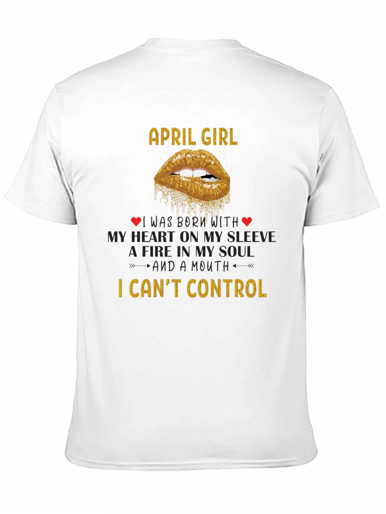 April Girl T-Shirt - Gold Glitter Lips Design