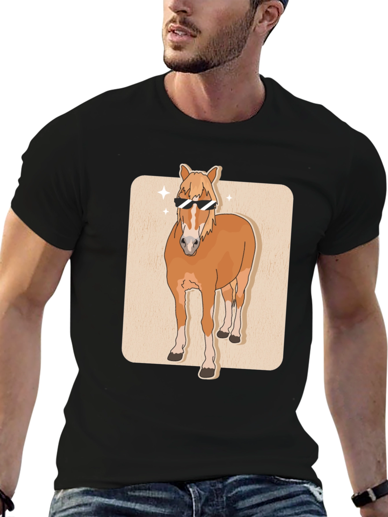 Cool Horse Graphic Tee - Black Cotton T-Shirt