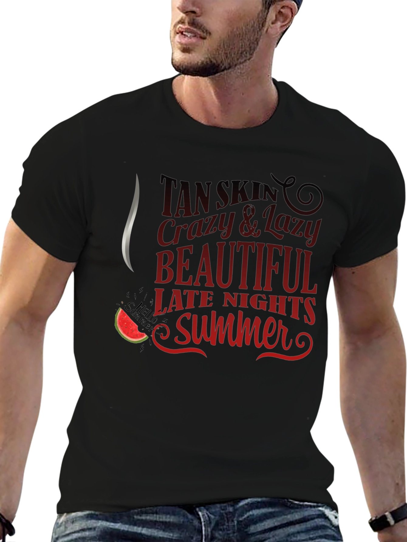 Tan Skin Crazy Lazy Summer Black T-Shirt