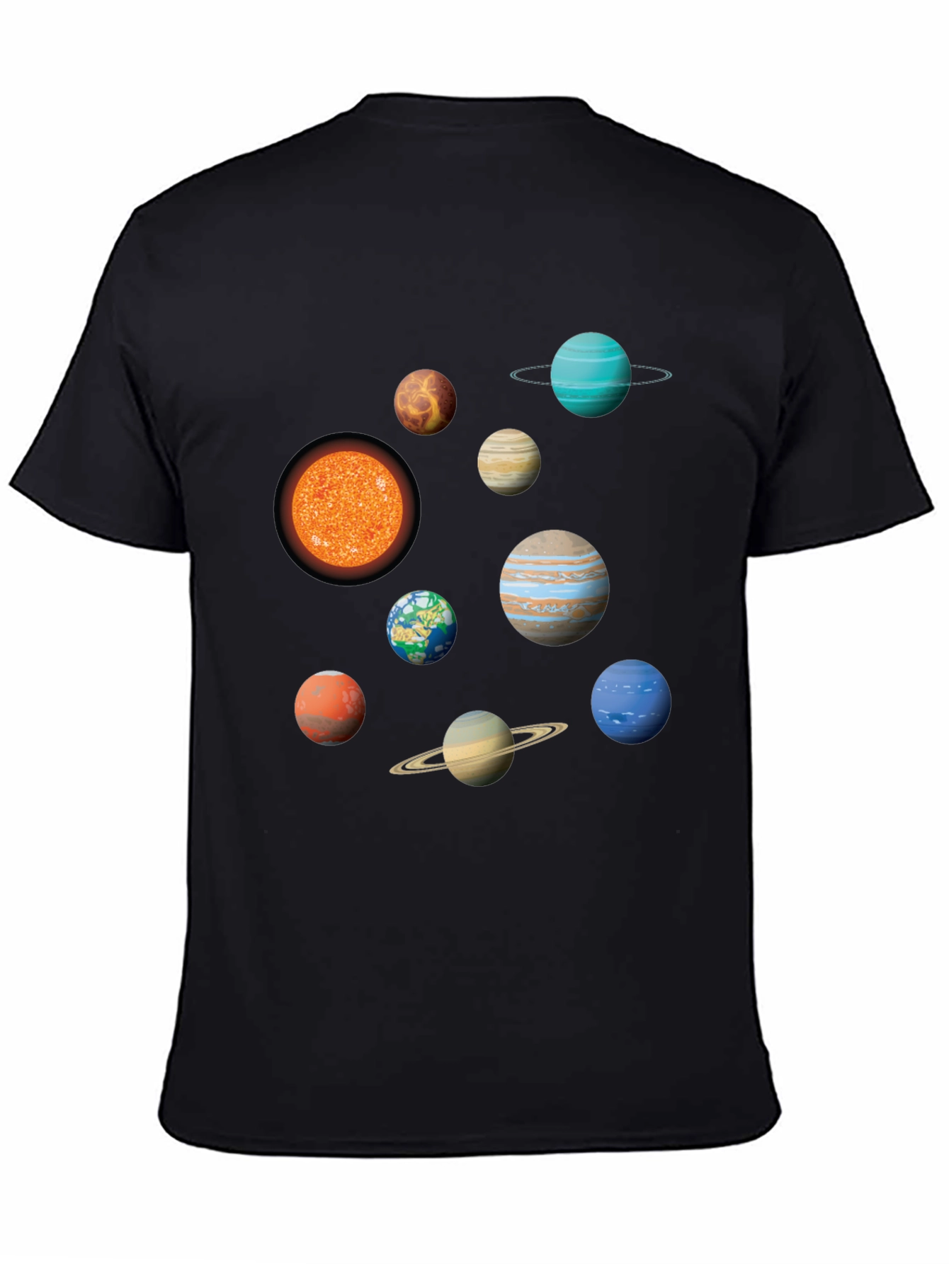 Solar System Planets Graphic Print Black T-Shirt