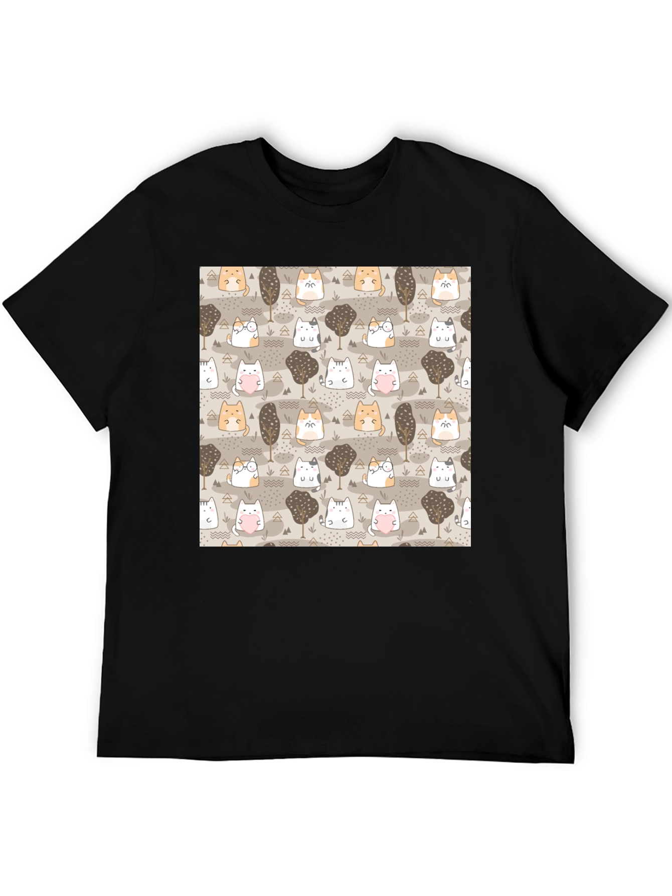 Kawaii Cats & Trees Pattern T-Shirt