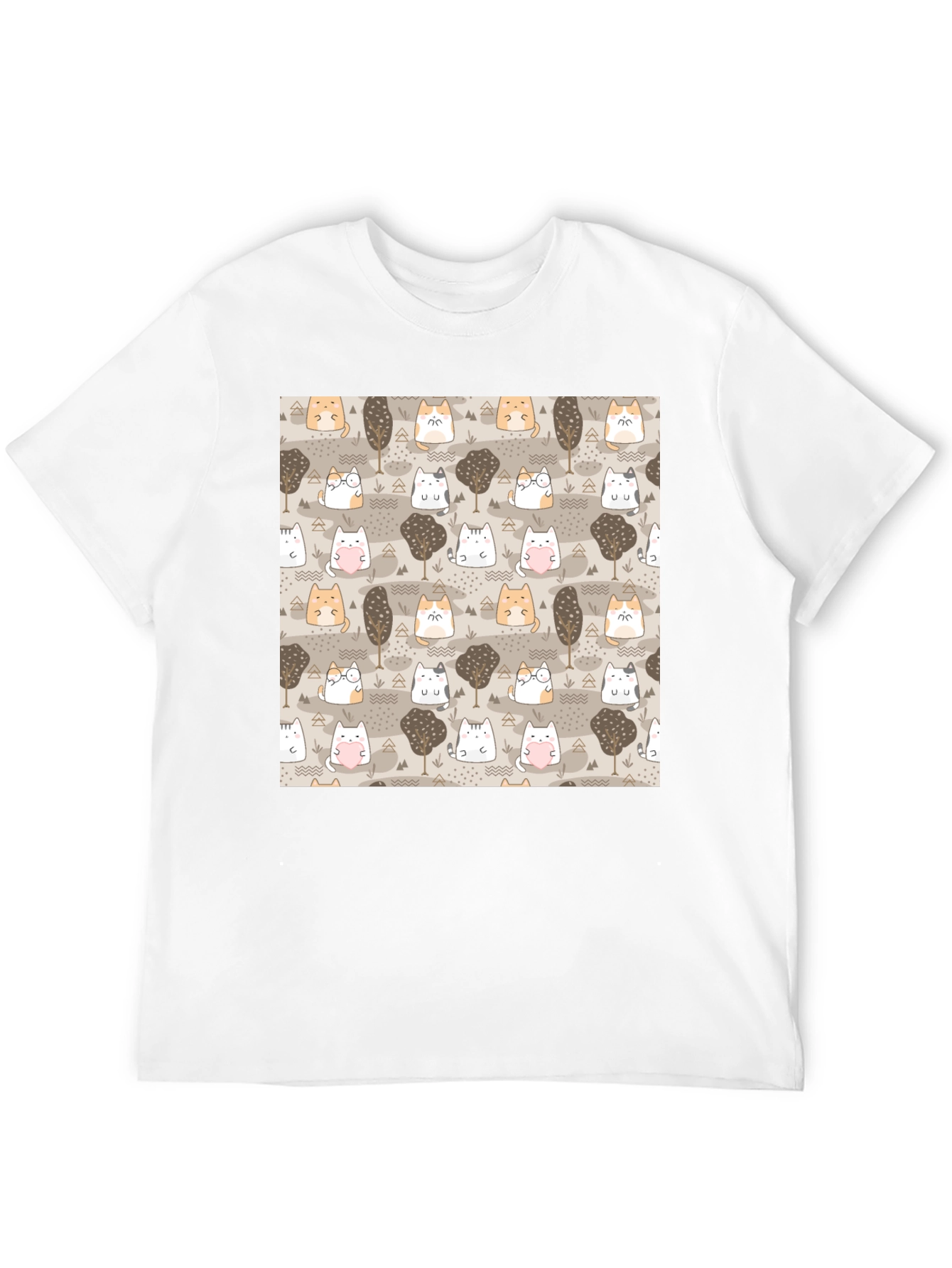 Kawaii Cats & Trees Pattern T-Shirt