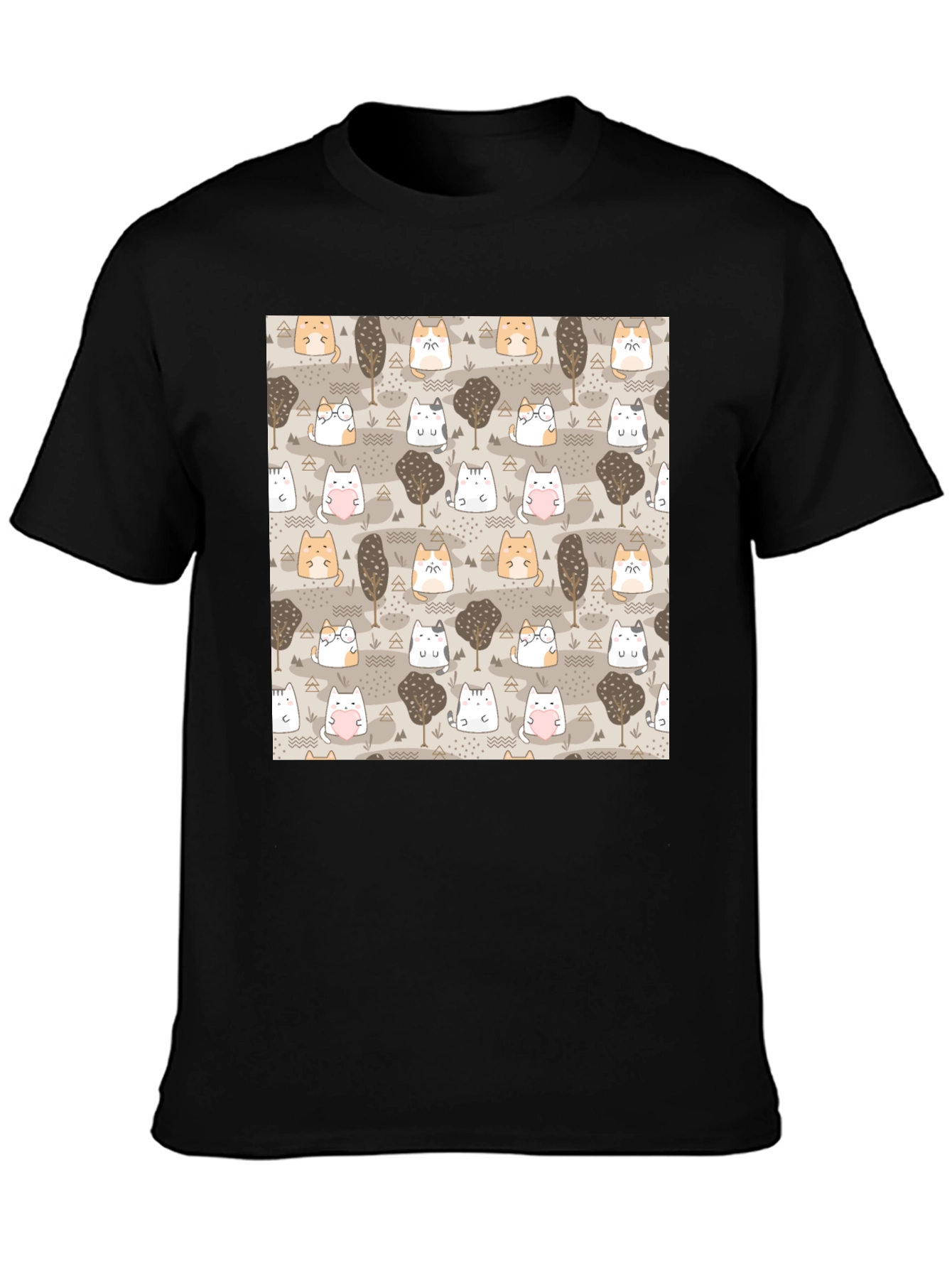 Kawaii Cats & Trees Pattern T-Shirt