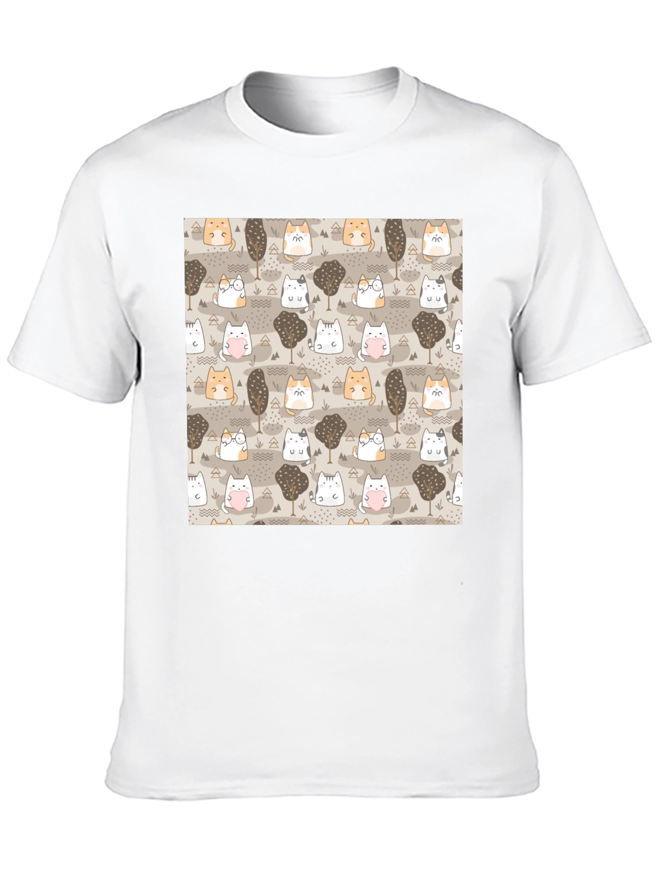 Kawaii Cats & Trees Pattern T-Shirt