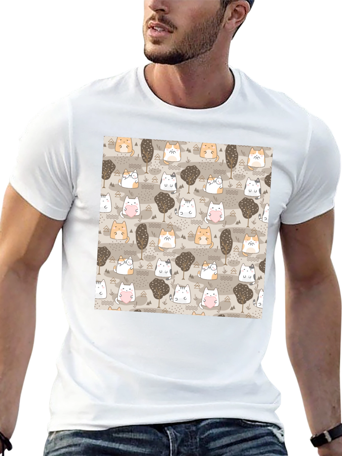 Kawaii Cats & Trees Pattern T-Shirt