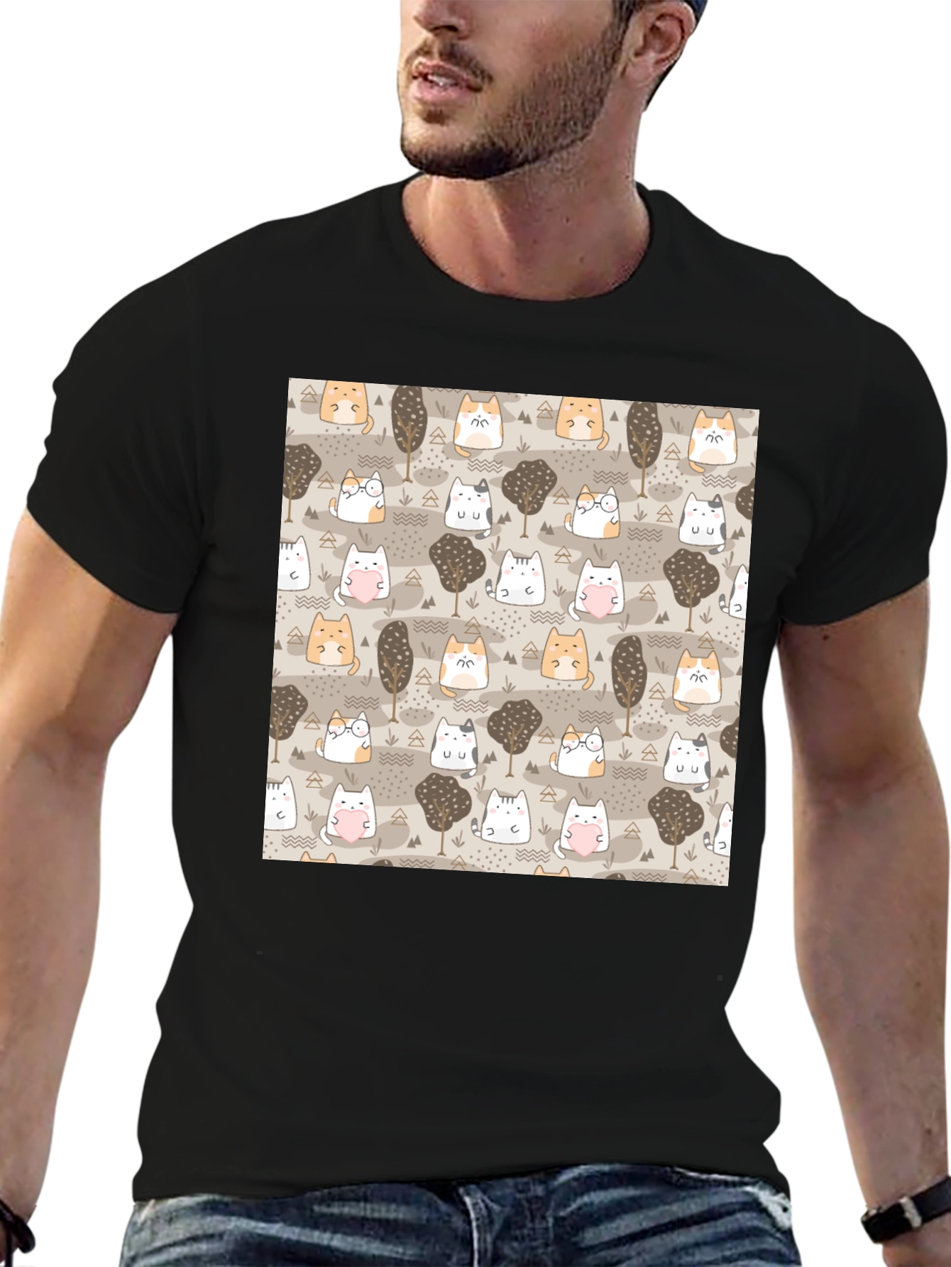 Kawaii Cats & Trees Pattern T-Shirt