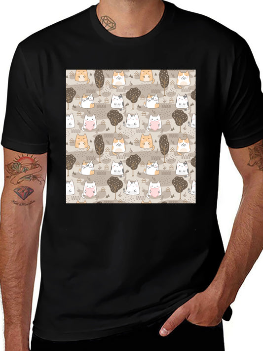 Kawaii Cats & Trees Pattern T-Shirt