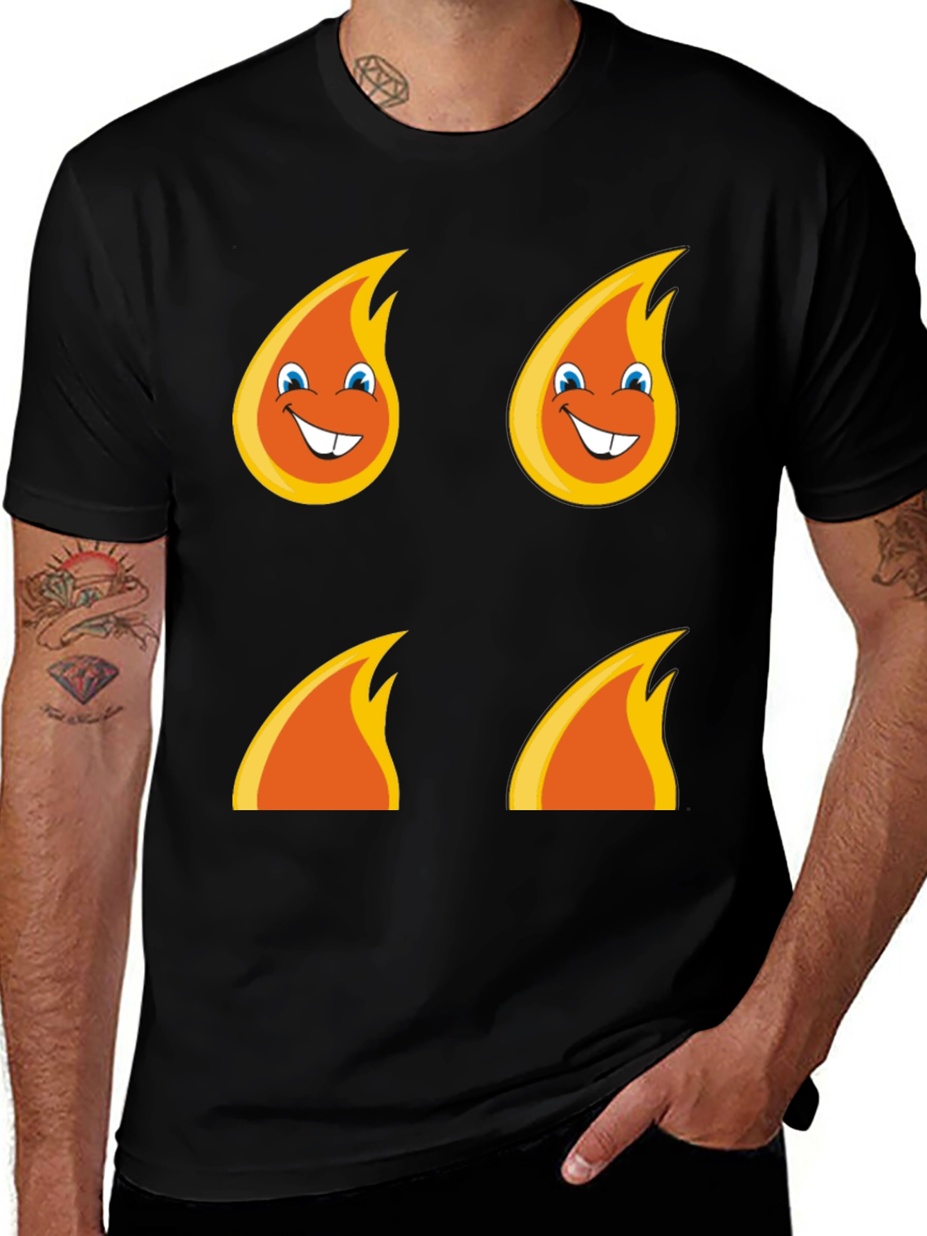 Funny Flame Graphic T-Shirt - Black Cotton Tee