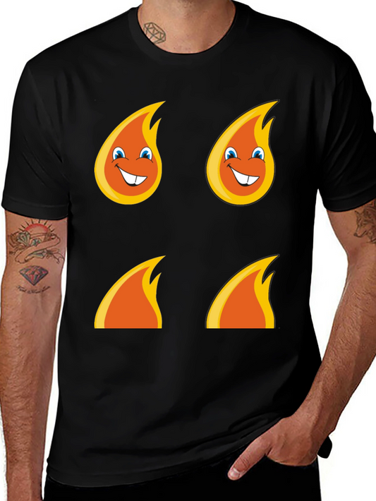 Funny Flame Graphic T-Shirt - Black Cotton Tee