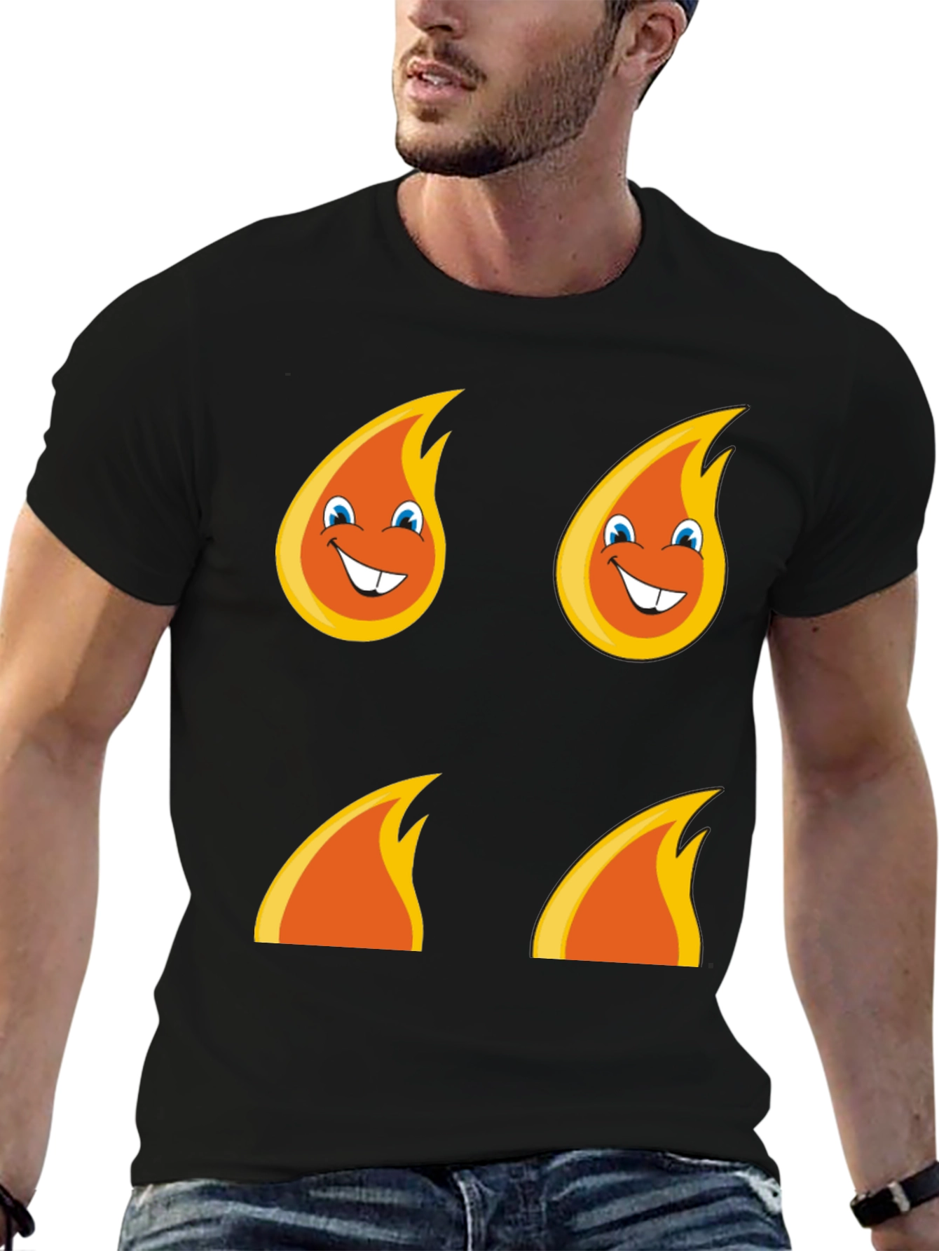 Funny Flame Graphic T-Shirt - Black Cotton Tee