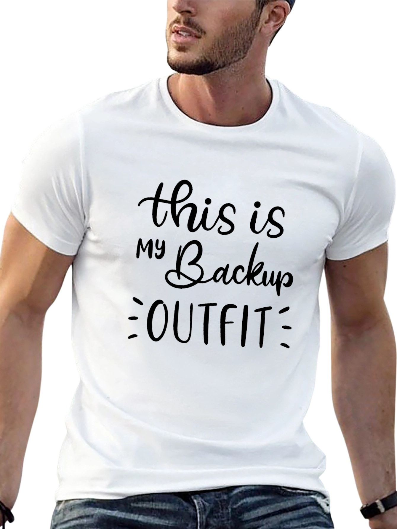 Backup Outfit Tee: Funny Casual Black T-Shirt
