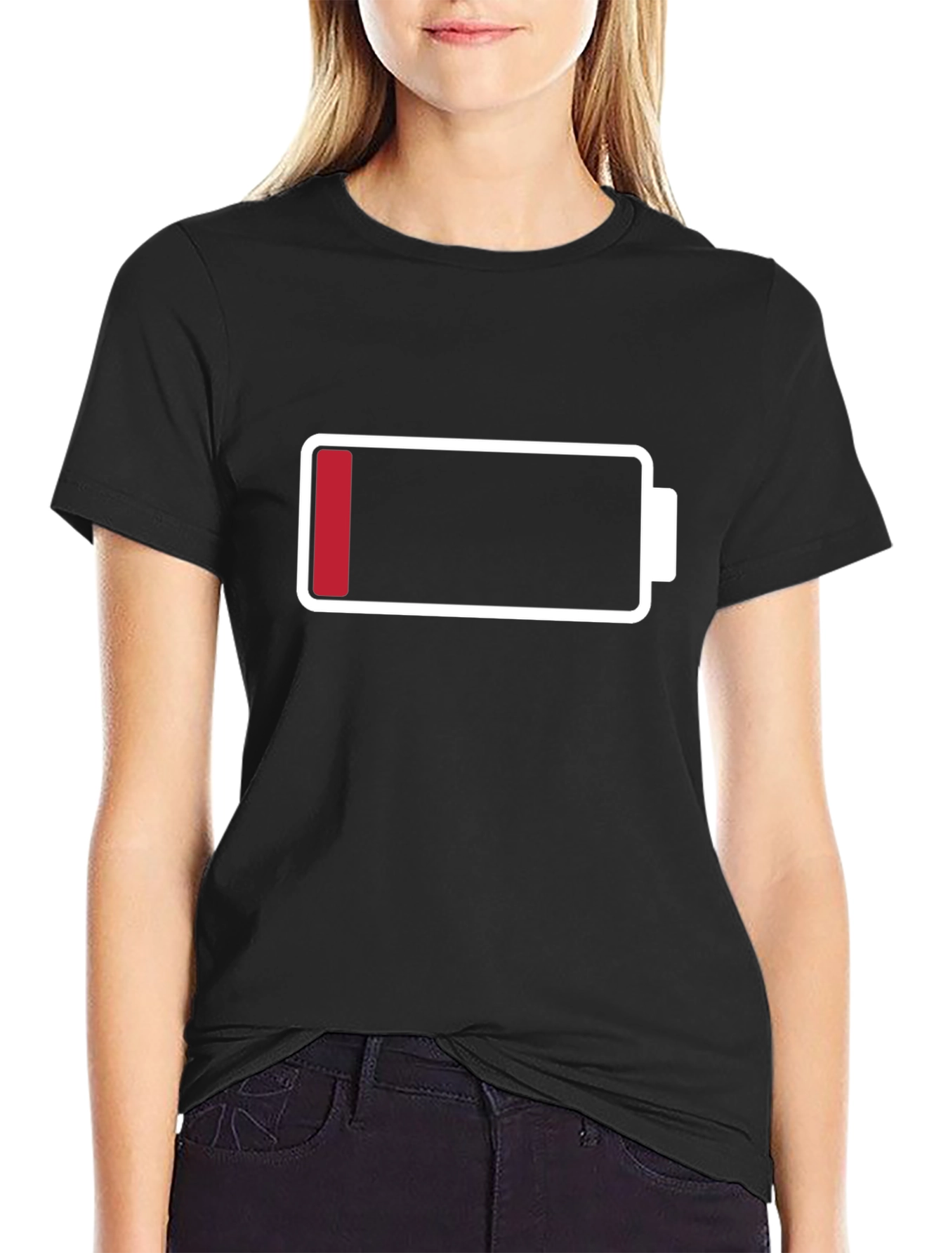 Low Battery Graphic Mens T-Shirt - Black Cotton Tee