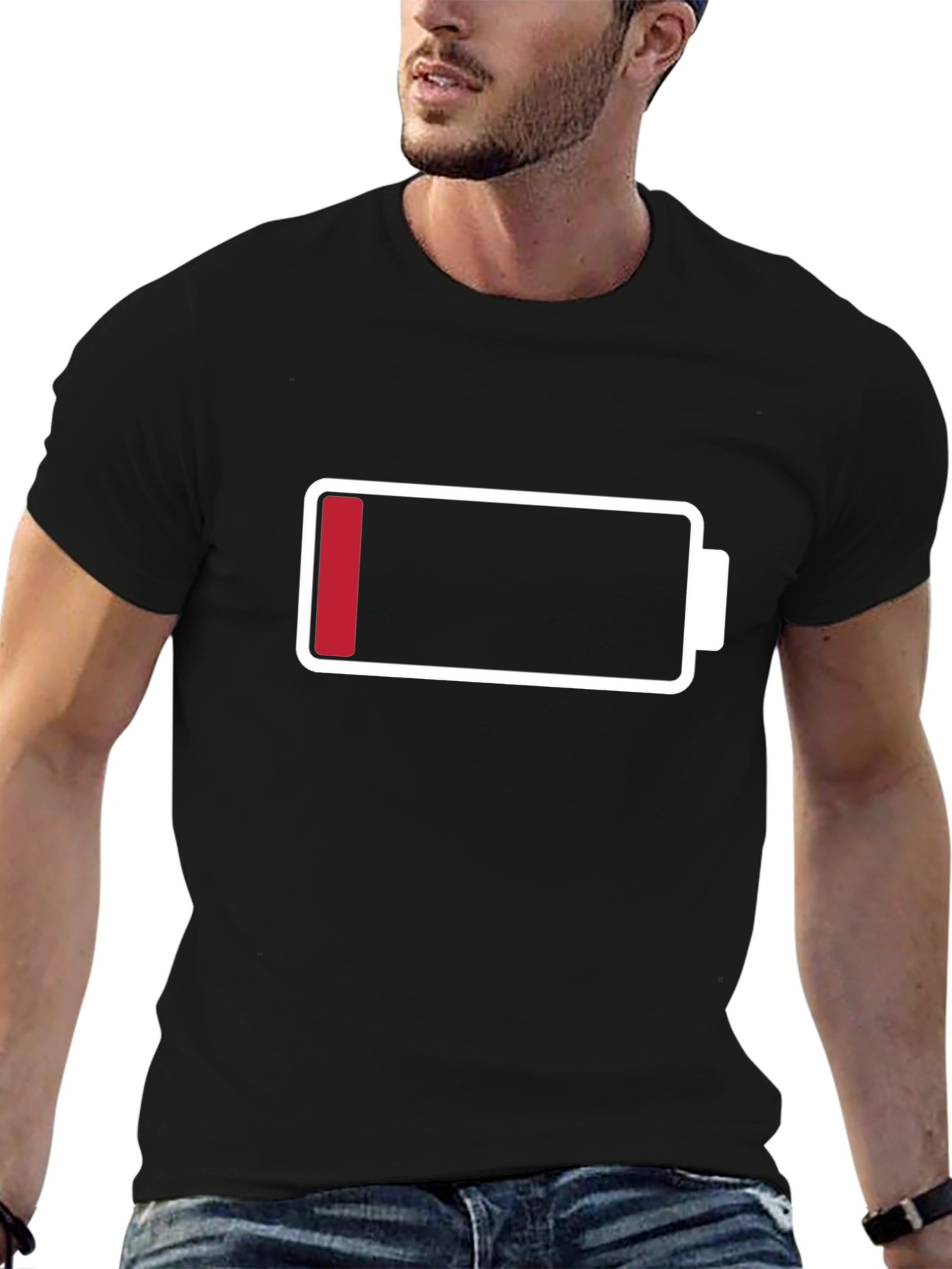 Low Battery Graphic Mens T-Shirt - Black Cotton Tee