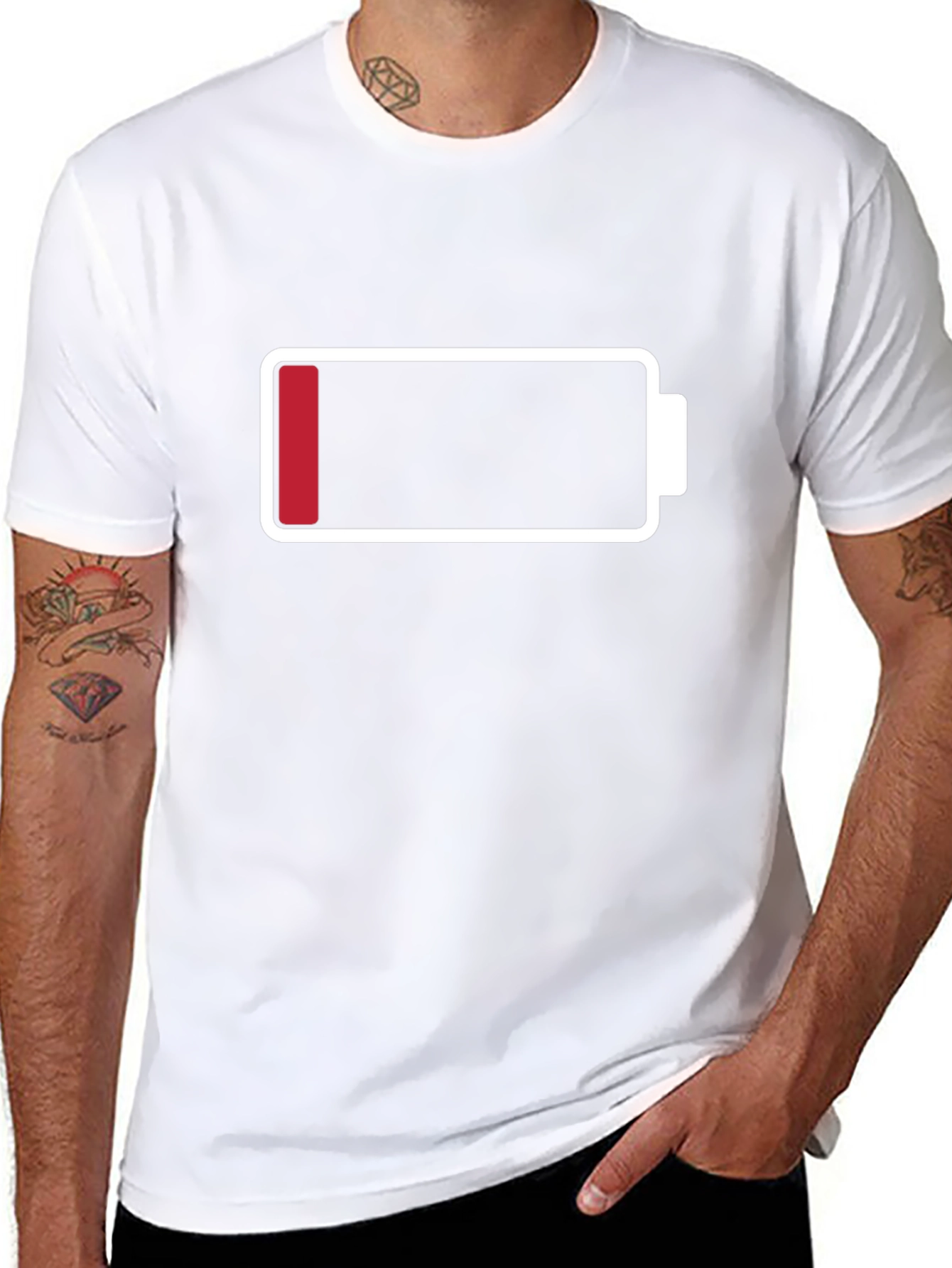 Low Battery Graphic Mens T-Shirt - Black Cotton Tee
