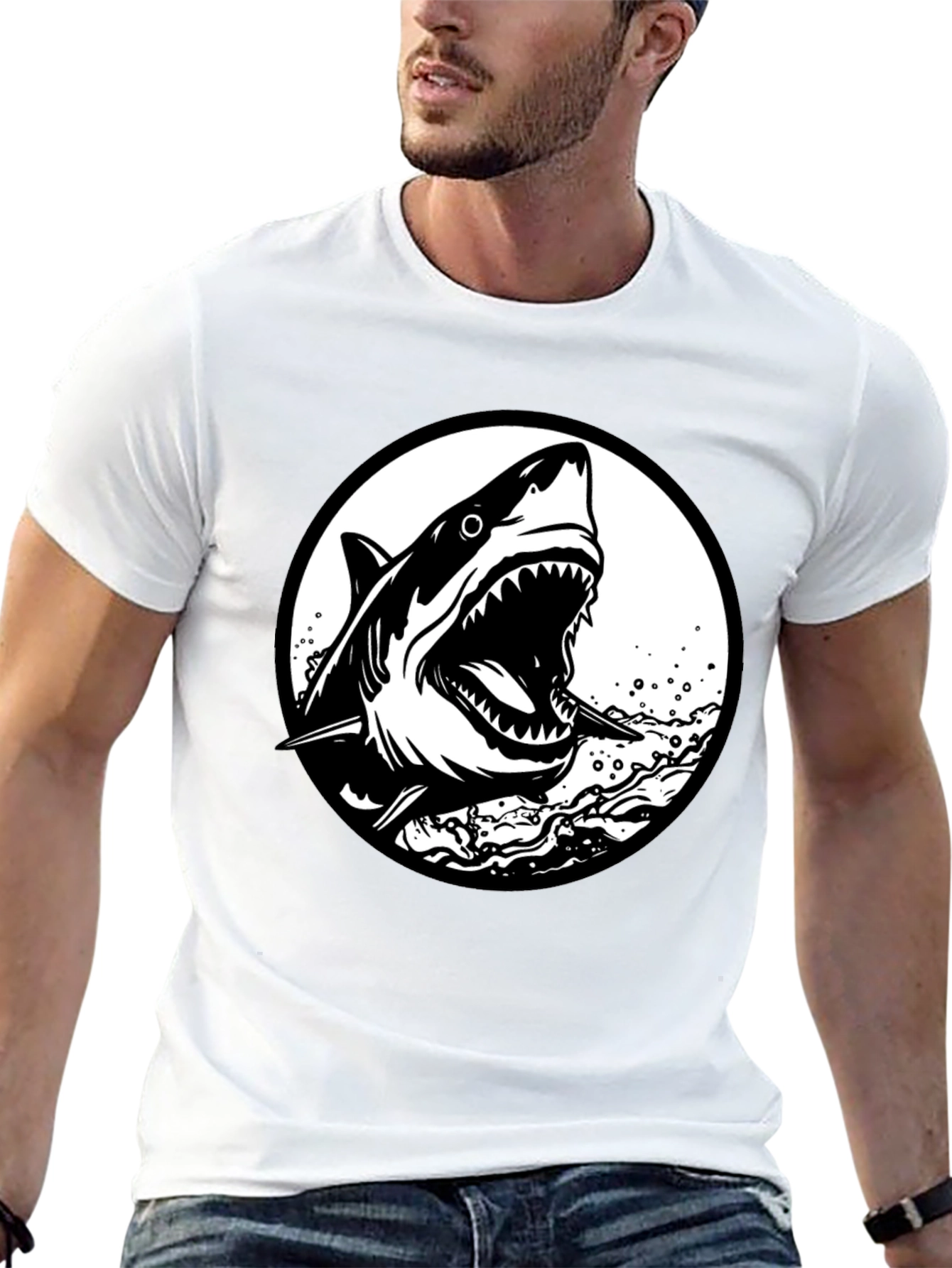 Shark Graphic Black T-Shirt - Fierce Ocean Design