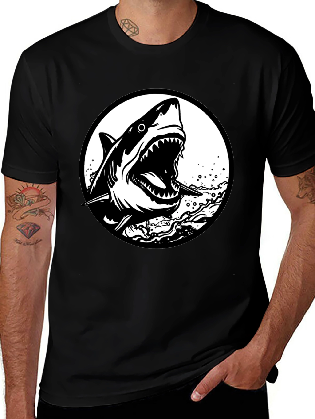 Shark Graphic Black T-Shirt - Fierce Ocean Design