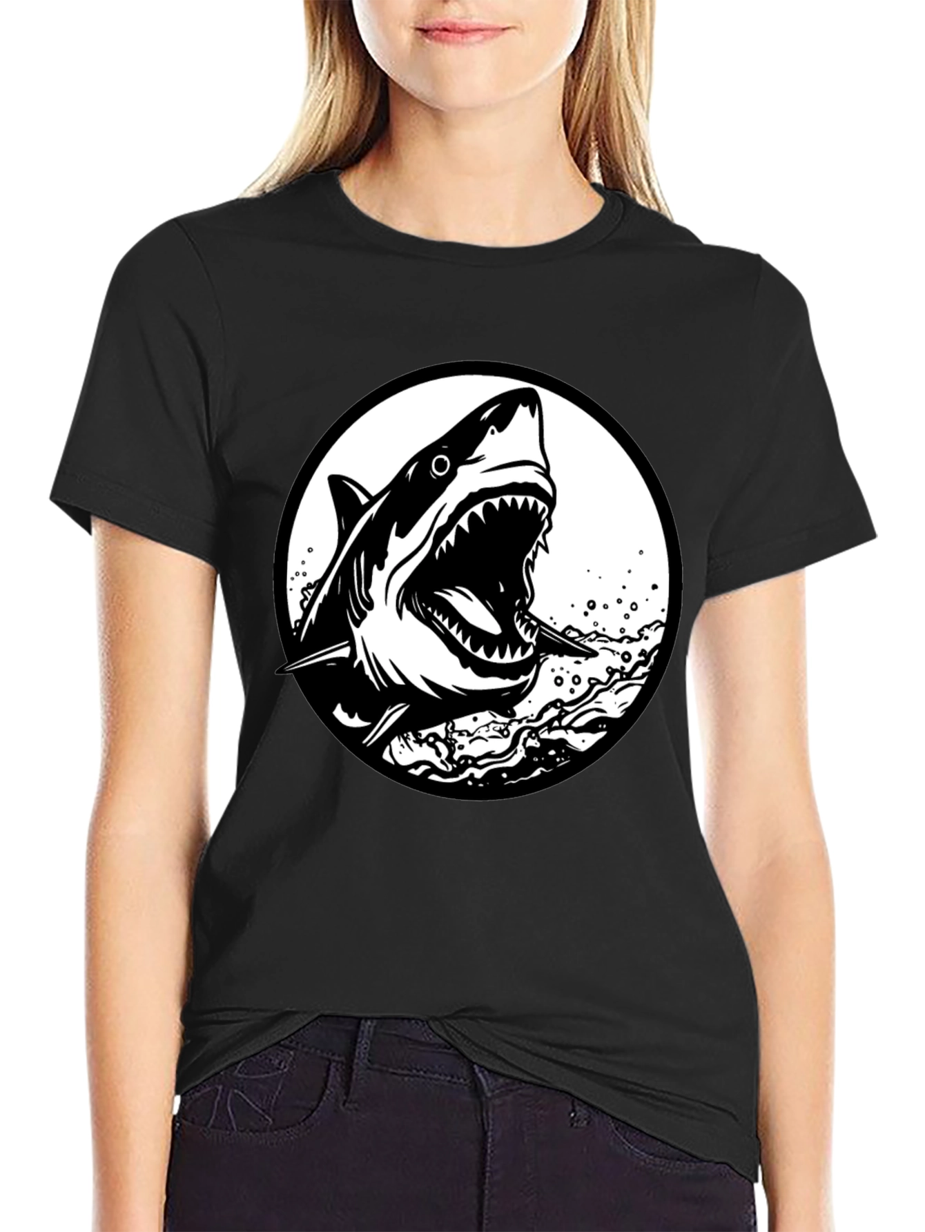 Shark Graphic Black T-Shirt - Fierce Ocean Design