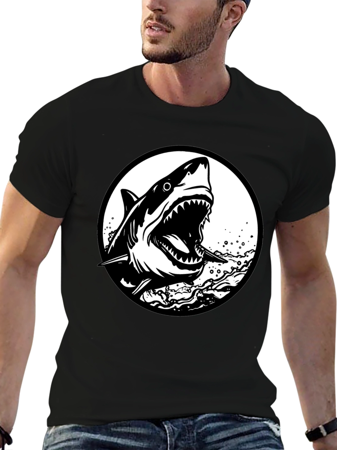 Shark Graphic Black T-Shirt - Fierce Ocean Design