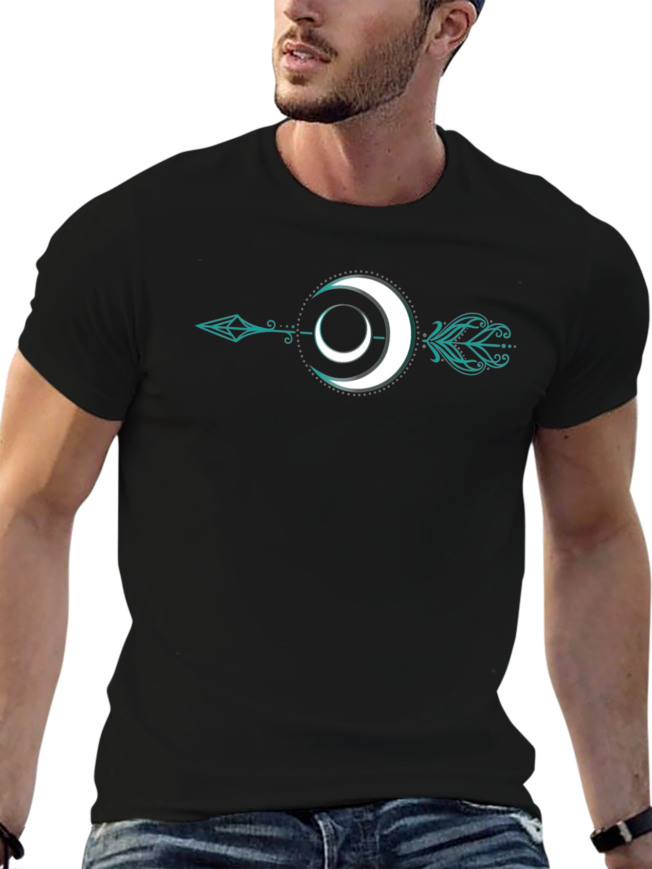 Moon Arrow Graphic Tee - Stylish Black T-Shirt