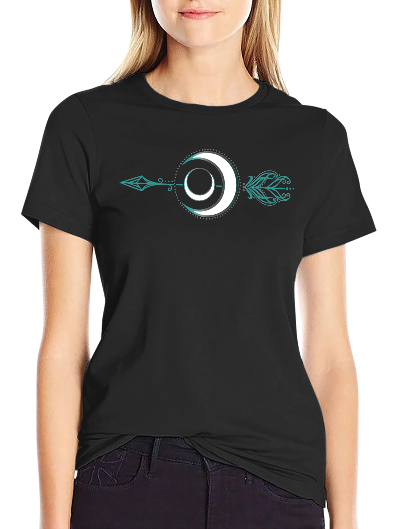 Moon Arrow Graphic Tee - Stylish Black T-Shirt