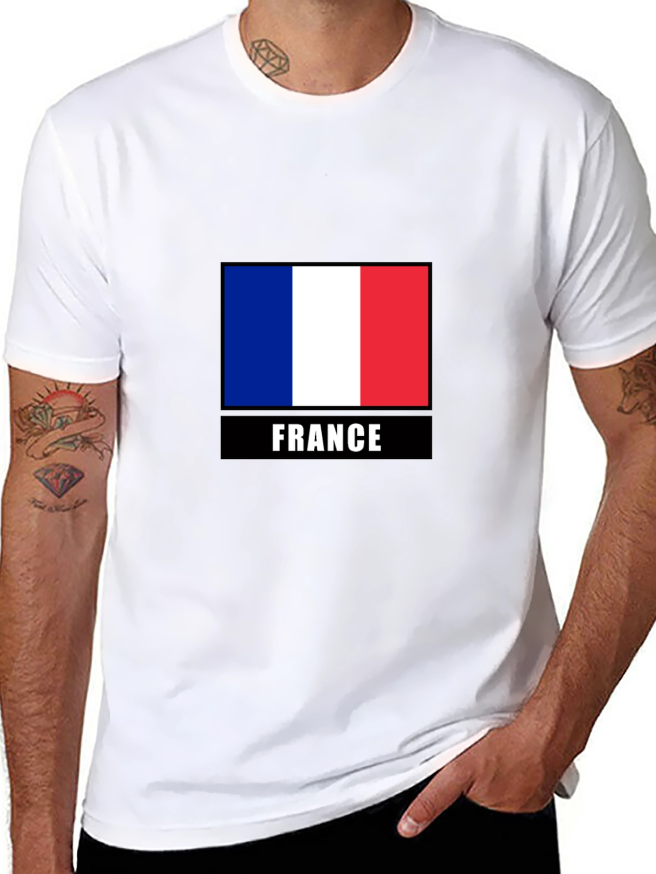 France Flag Graphic Tee - Black Cotton T-Shirt
