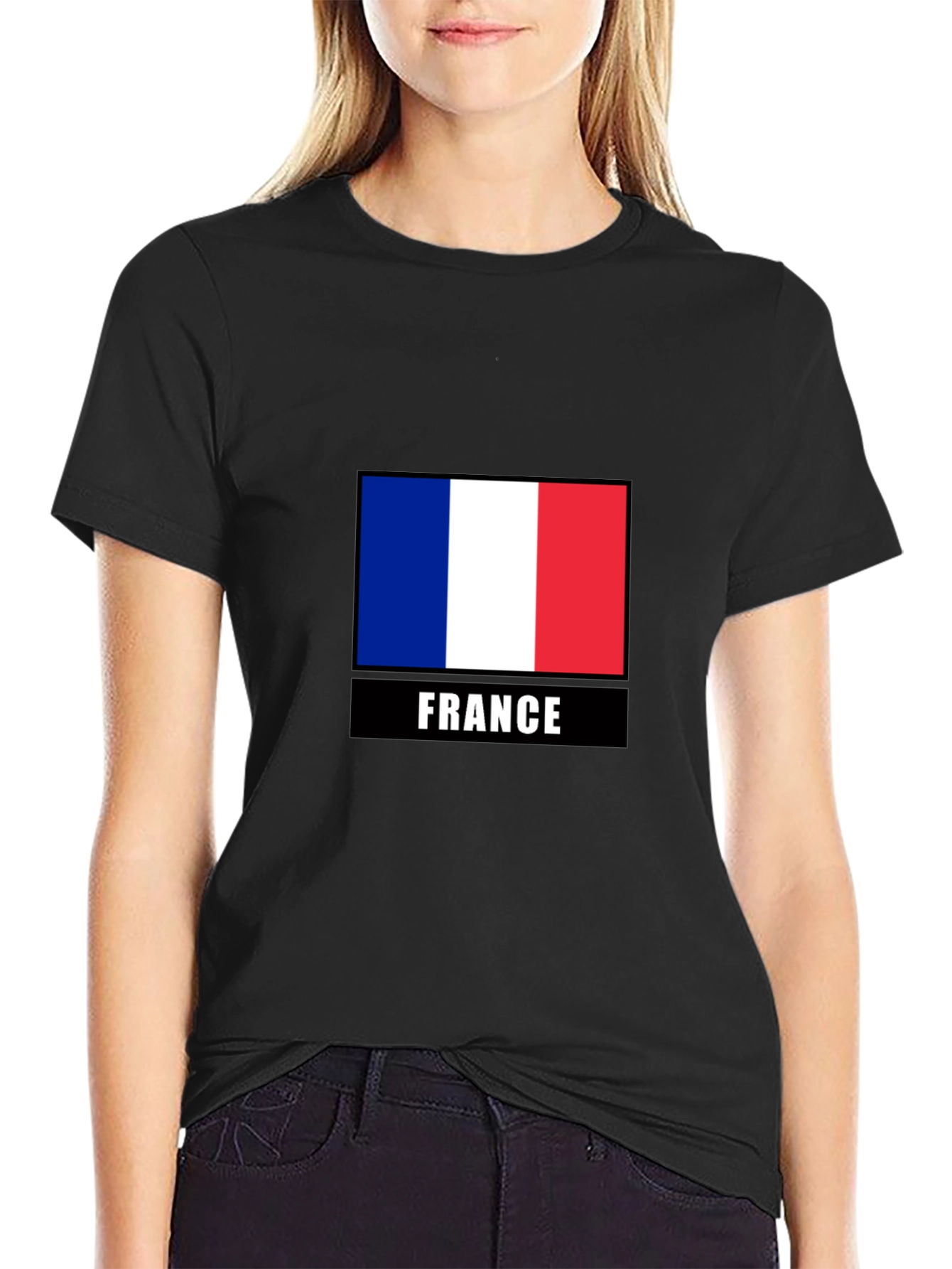 France Flag Graphic Tee - Black Cotton T-Shirt