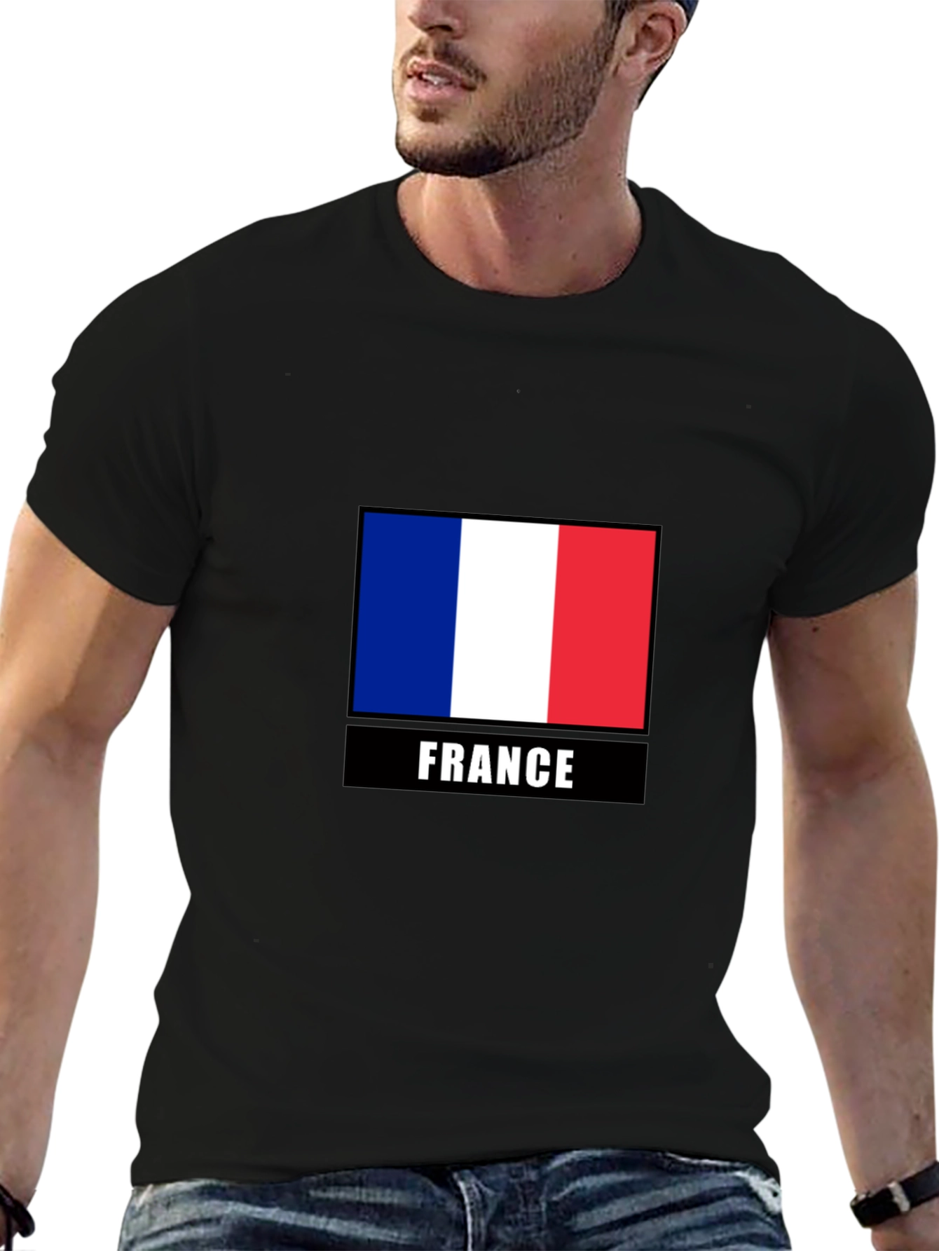 France Flag Graphic Tee - Black Cotton T-Shirt