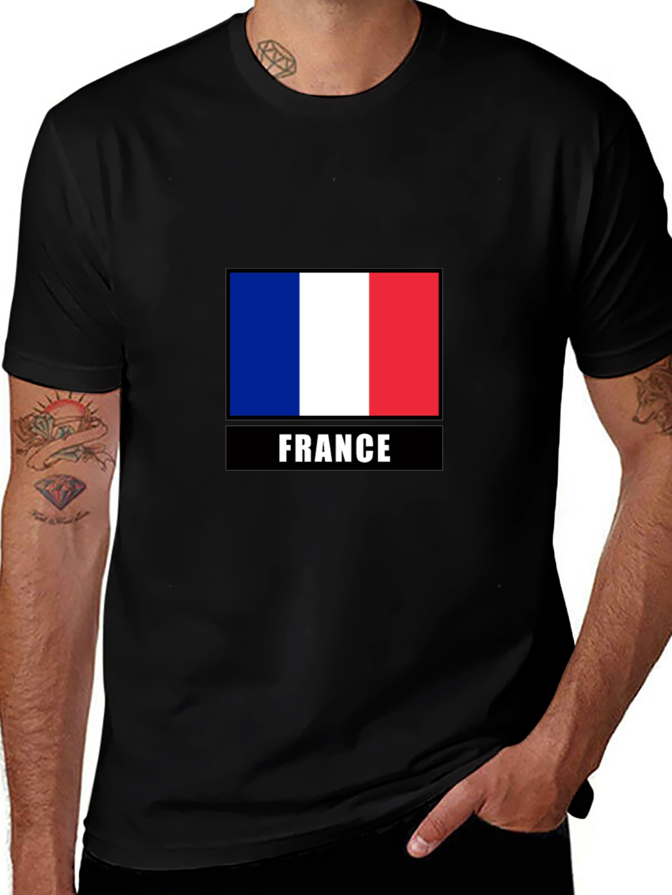 France Flag Graphic Tee - Black Cotton T-Shirt