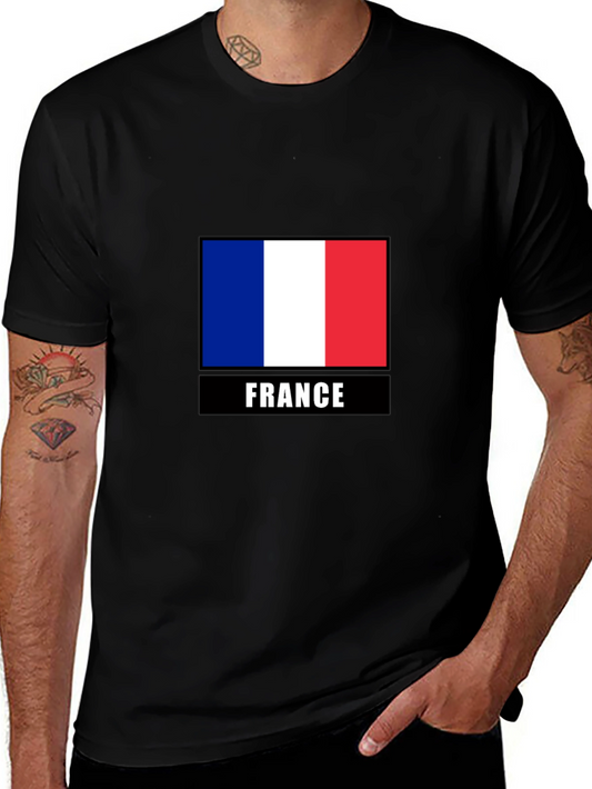 France Flag Graphic Tee - Black Cotton T-Shirt