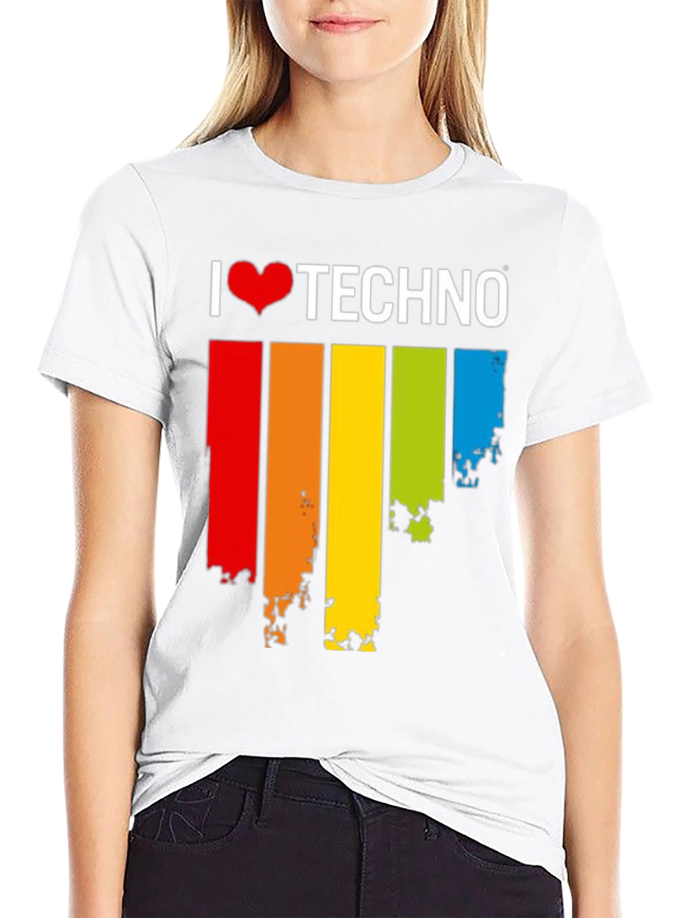 I Love Techno Rainbow Grunge T-Shirt