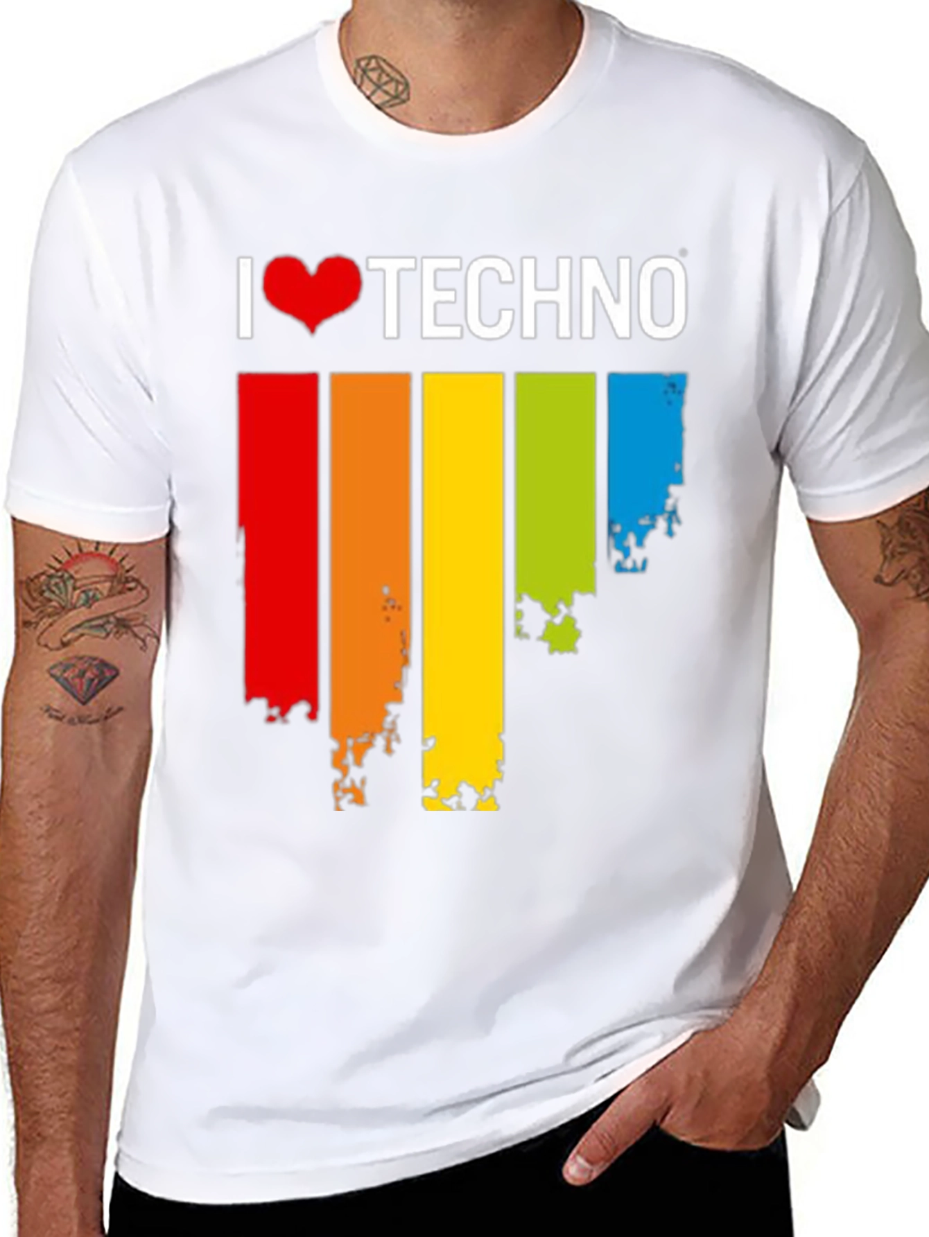 I Love Techno Rainbow Grunge T-Shirt