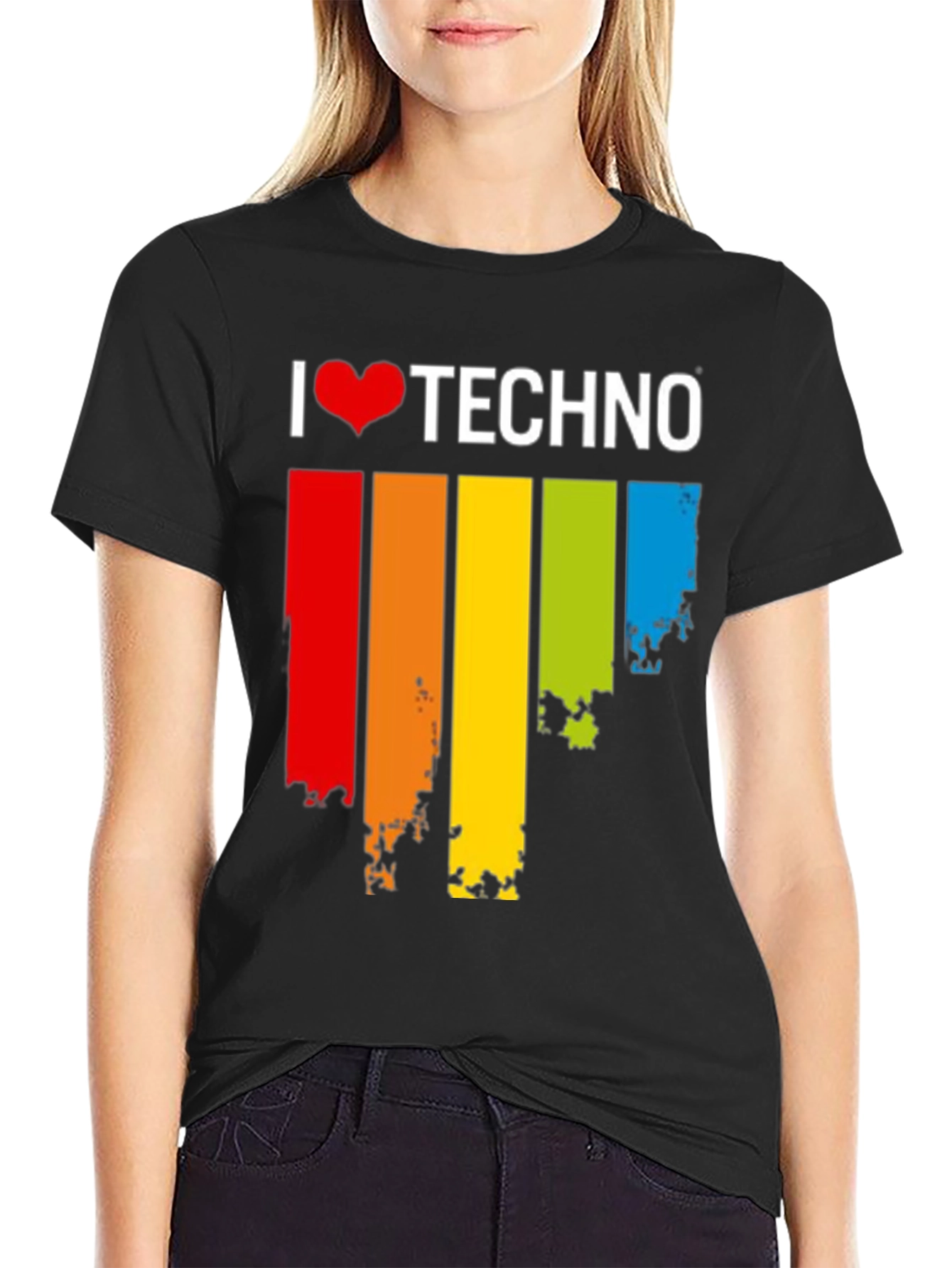 I Love Techno Rainbow Grunge T-Shirt