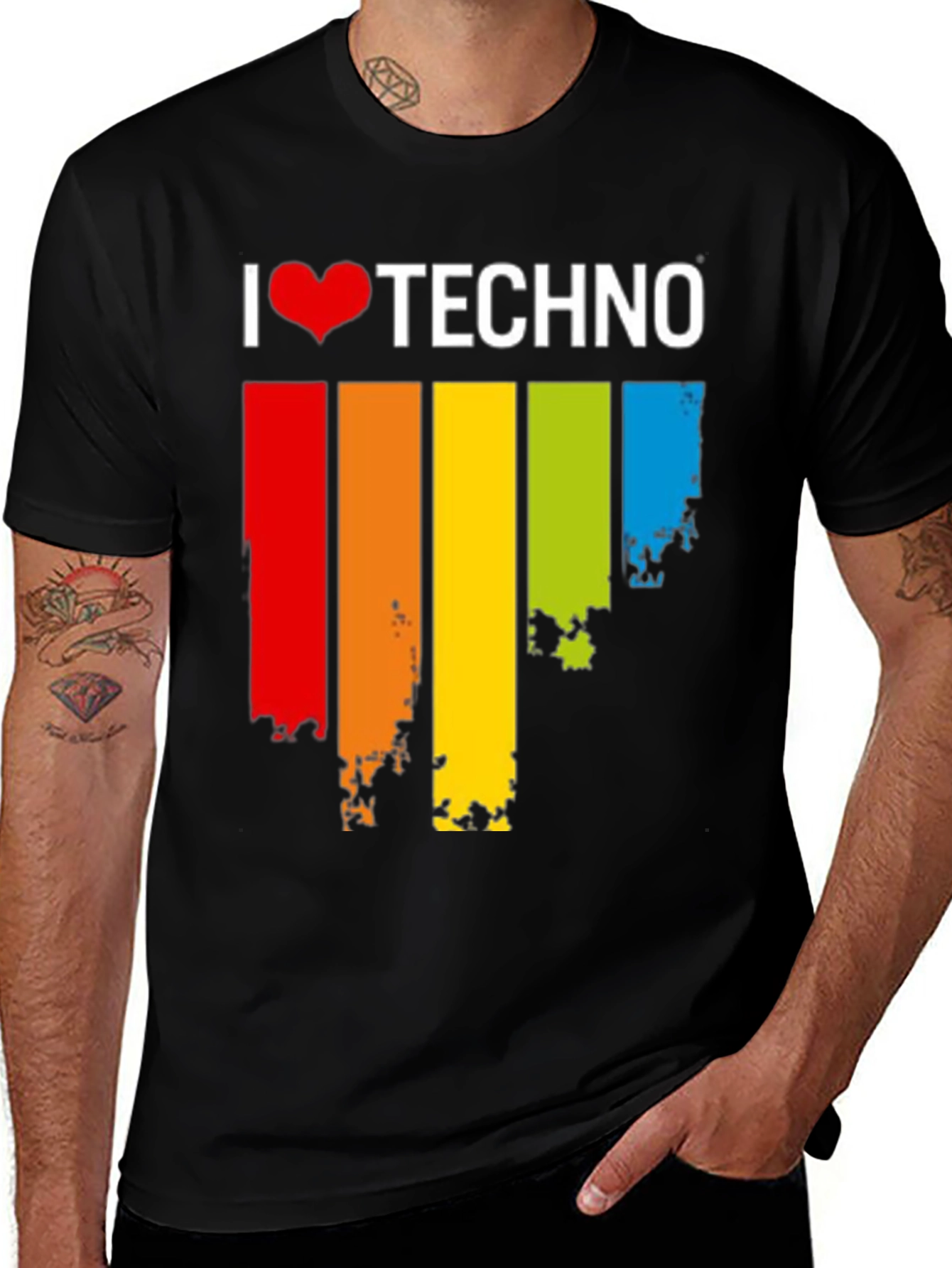 I Love Techno Rainbow Grunge T-Shirt