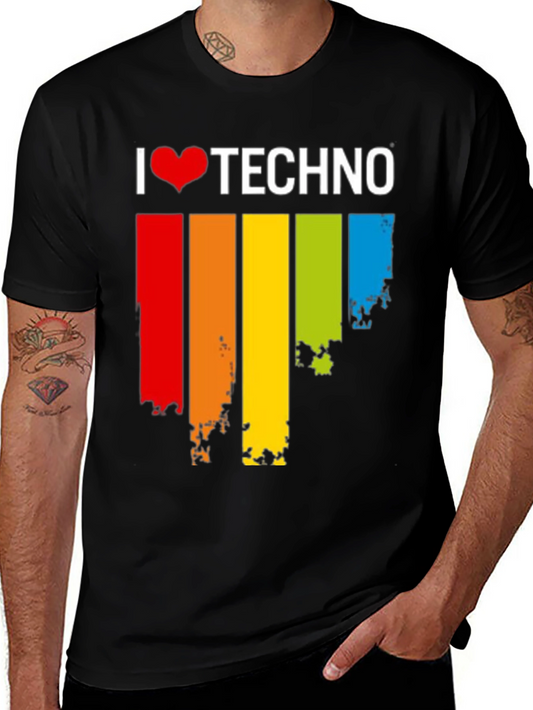 I Love Techno Rainbow Grunge T-Shirt