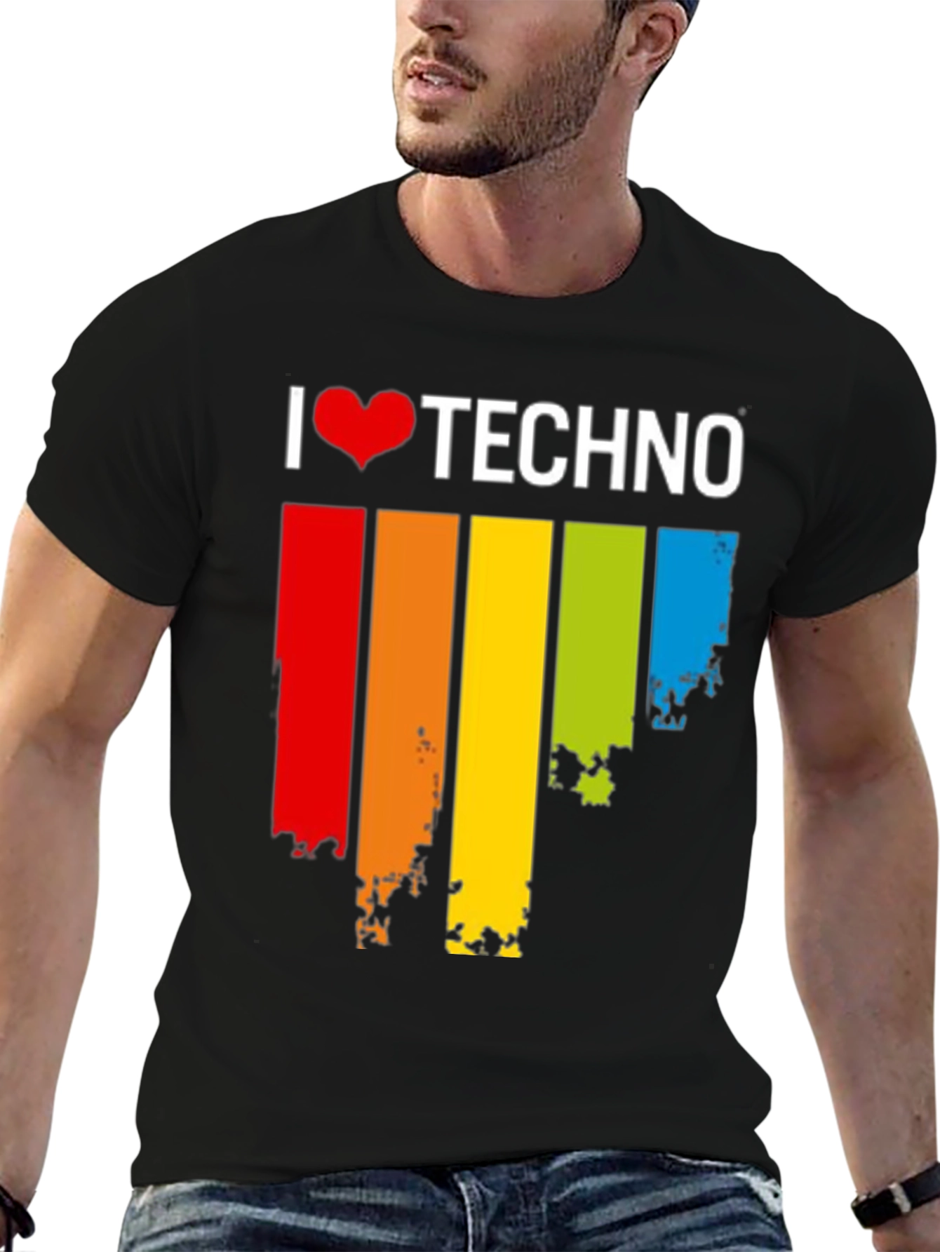 I Love Techno Rainbow Grunge T-Shirt