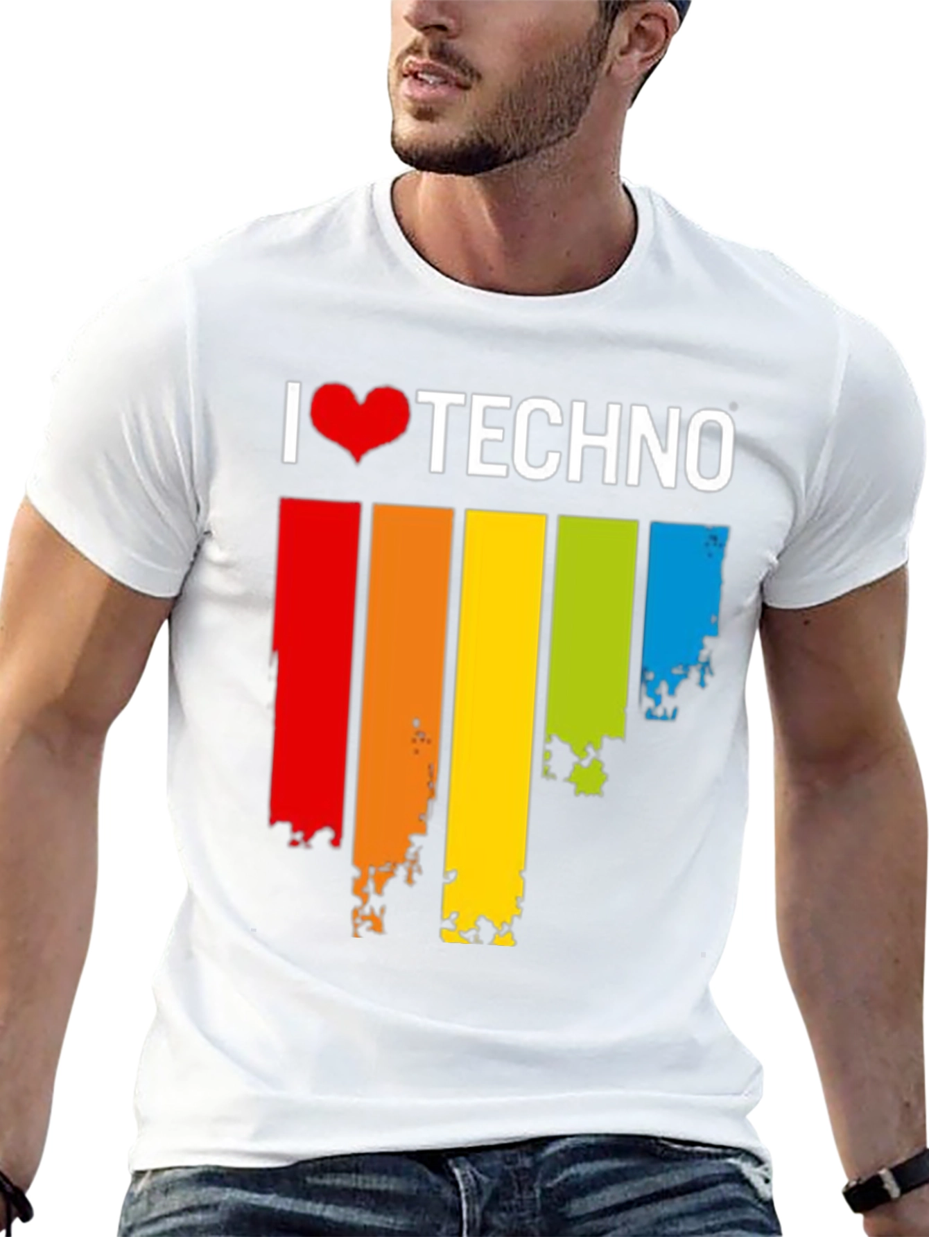 I Love Techno Rainbow Grunge T-Shirt