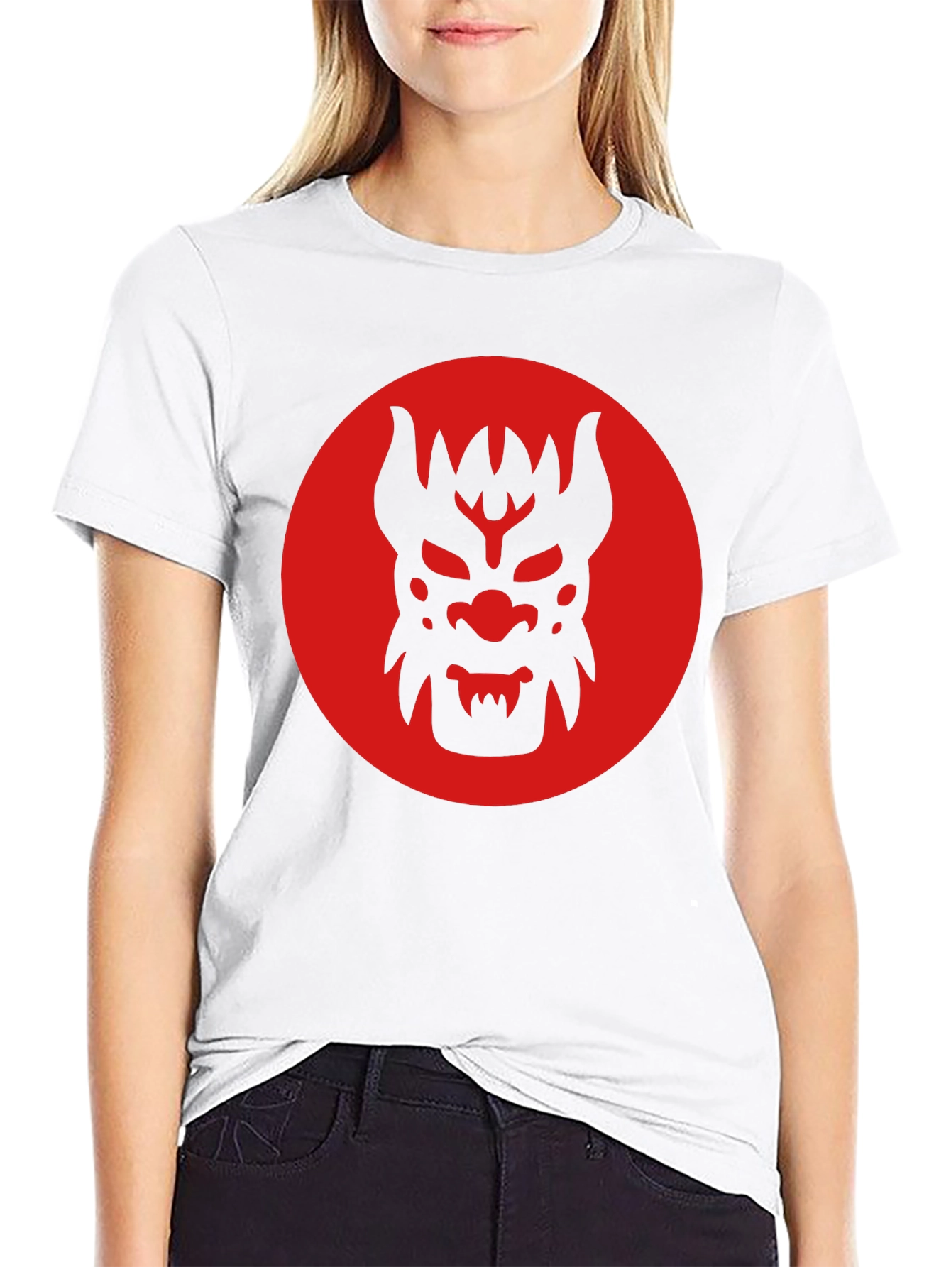 Black T-Shirt with Red Oni Mask Design