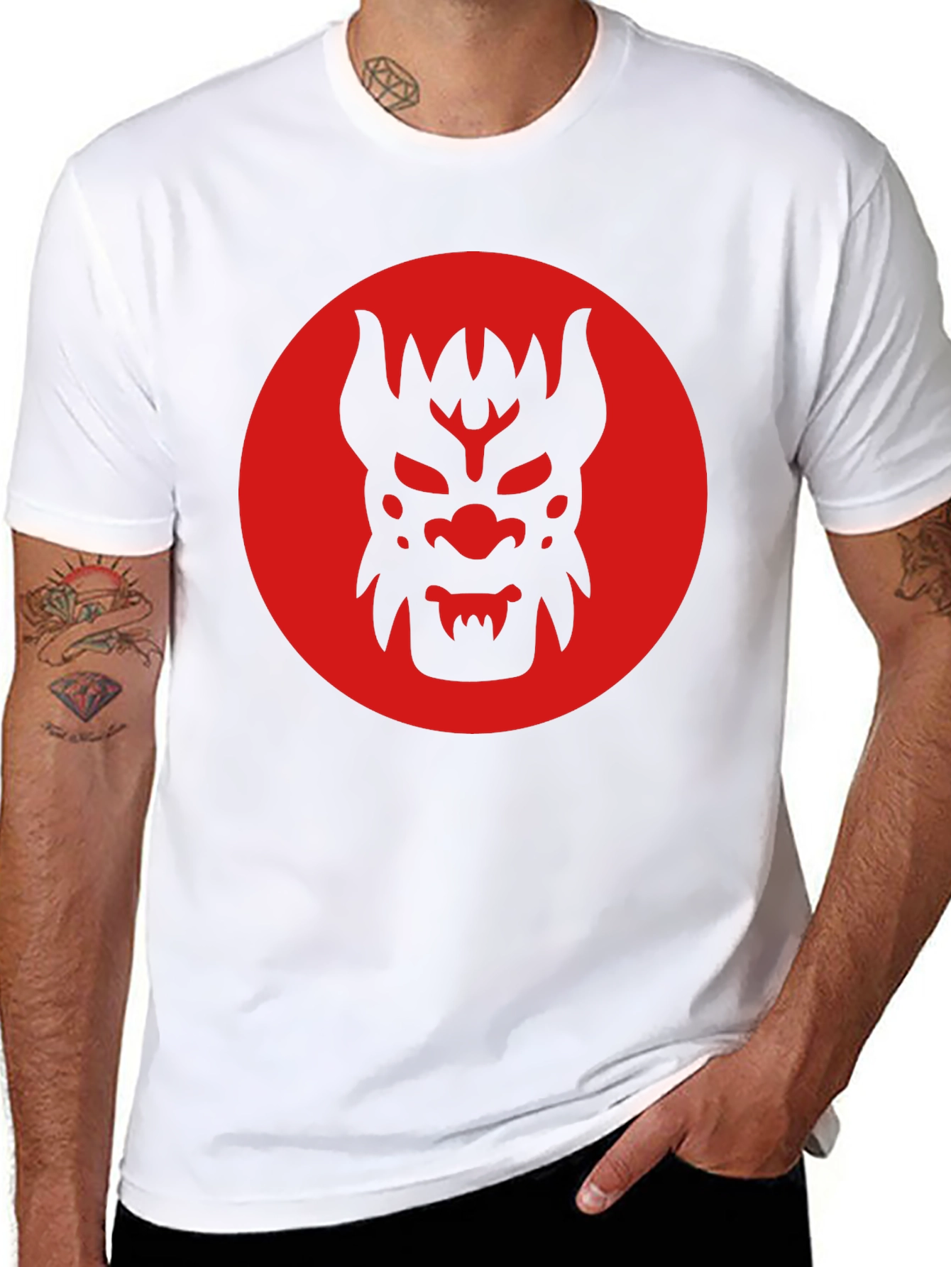 Black T-Shirt with Red Oni Mask Design