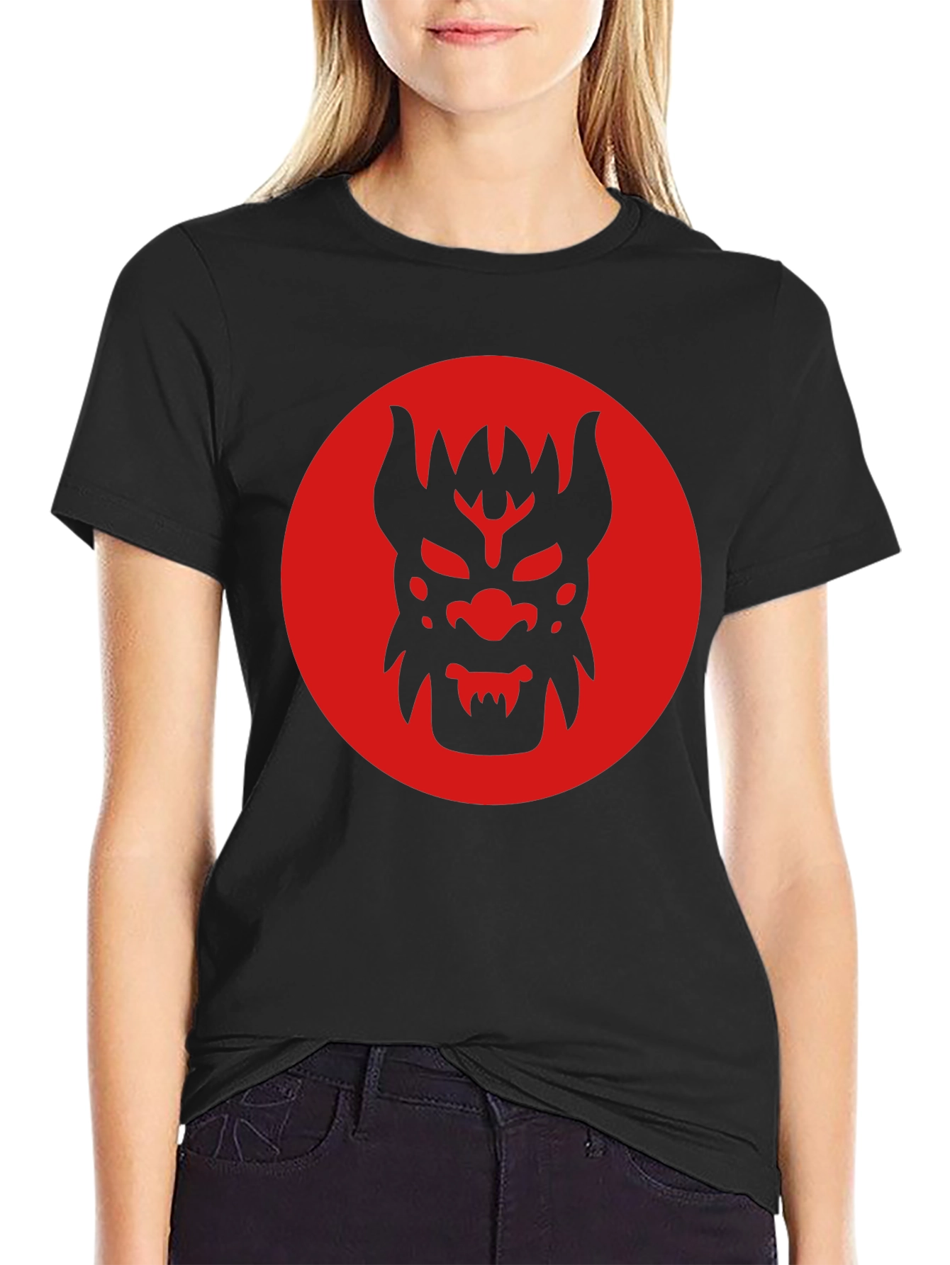 Black T-Shirt with Red Oni Mask Design