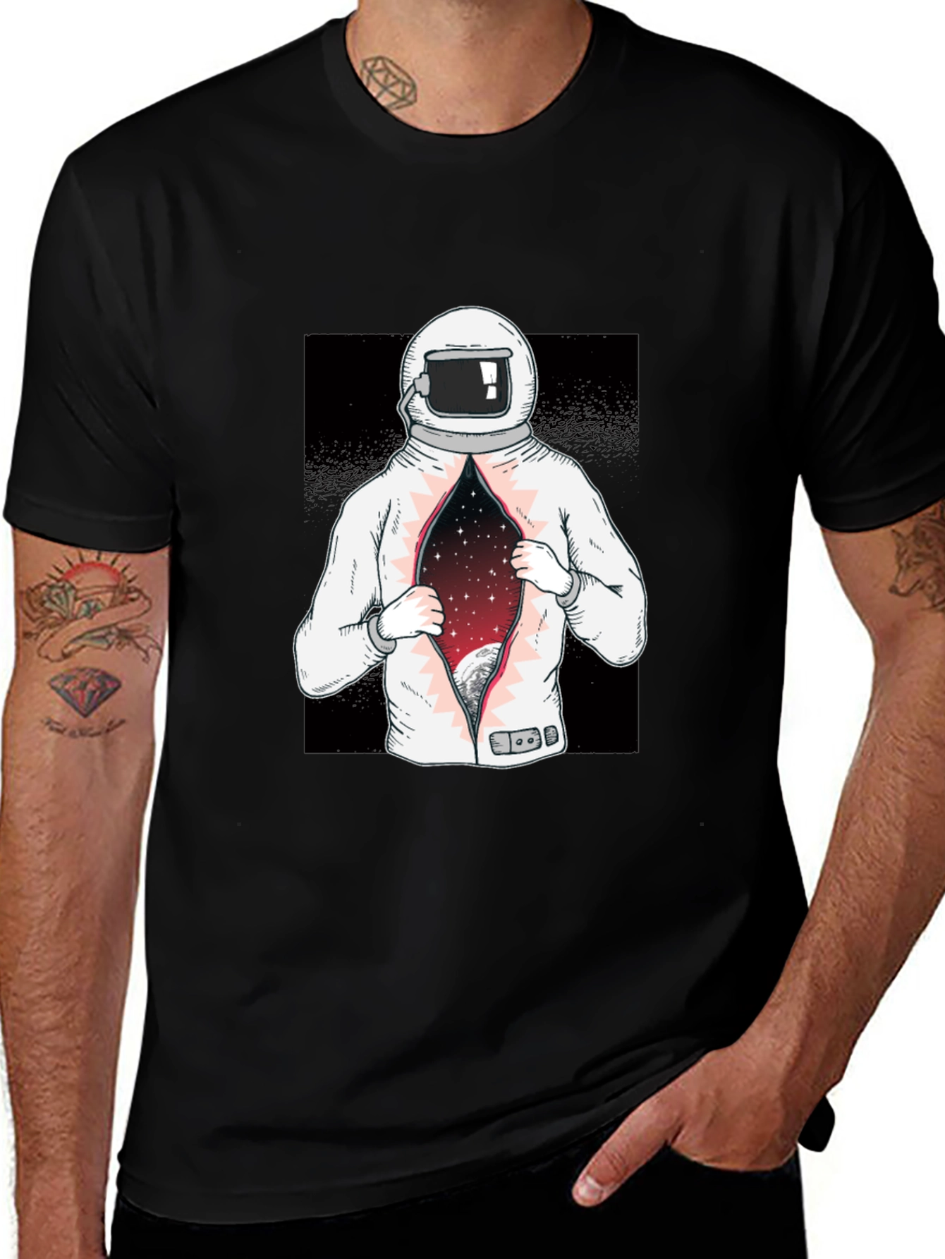 Astronaut Space Galaxy T-Shirt - Black Graphic Tee