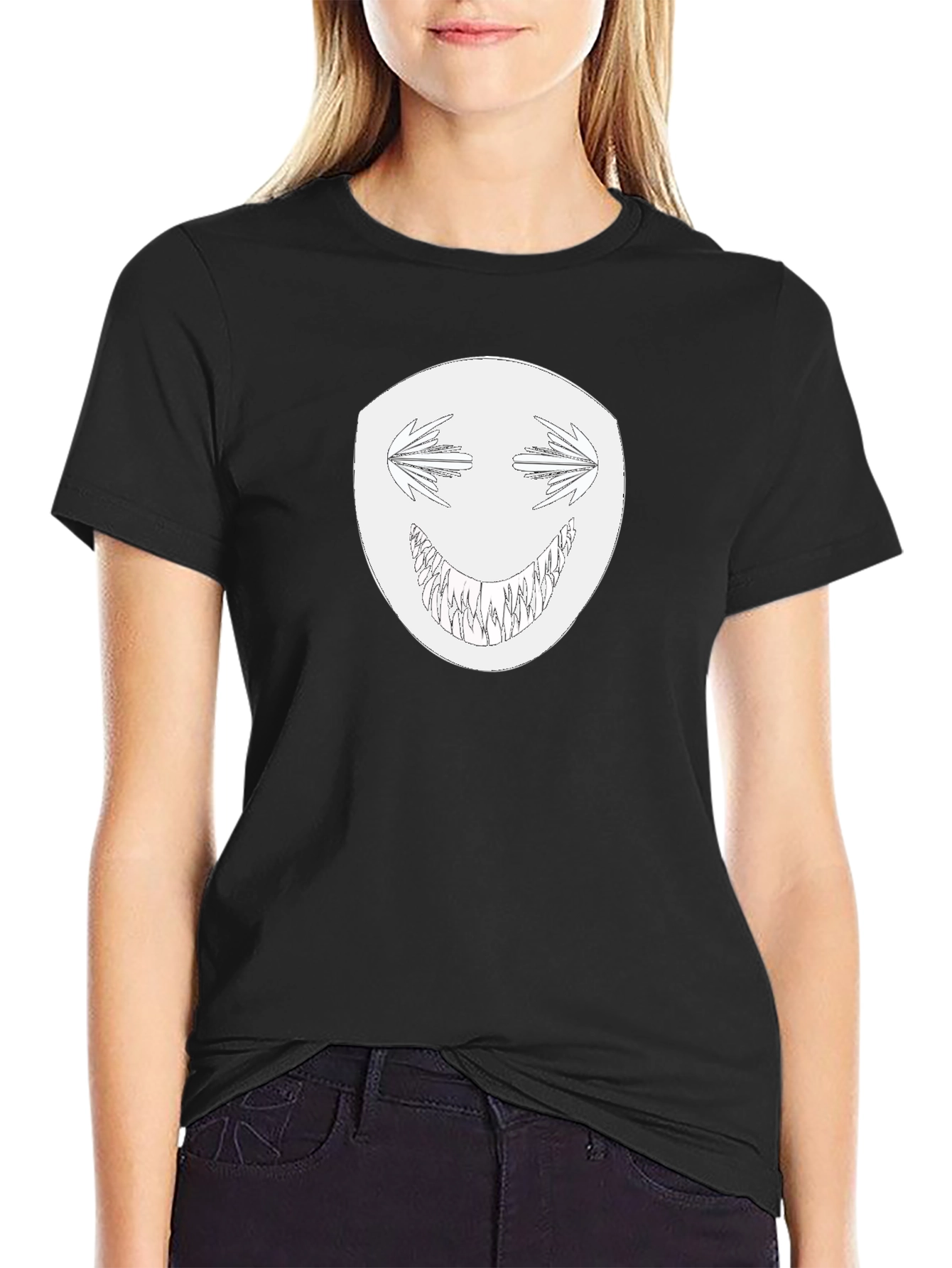 Mens Black T-Shirt with Creepy Grin Graphic