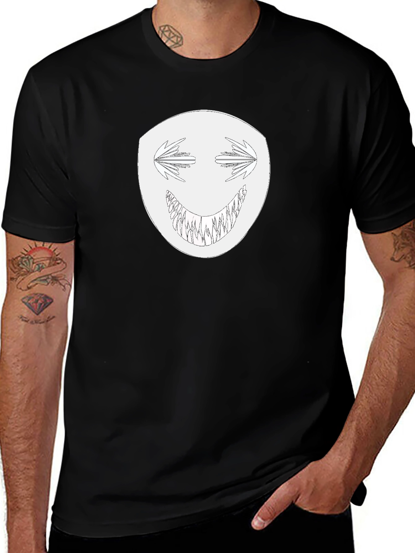 Mens Black T-Shirt with Creepy Grin Graphic