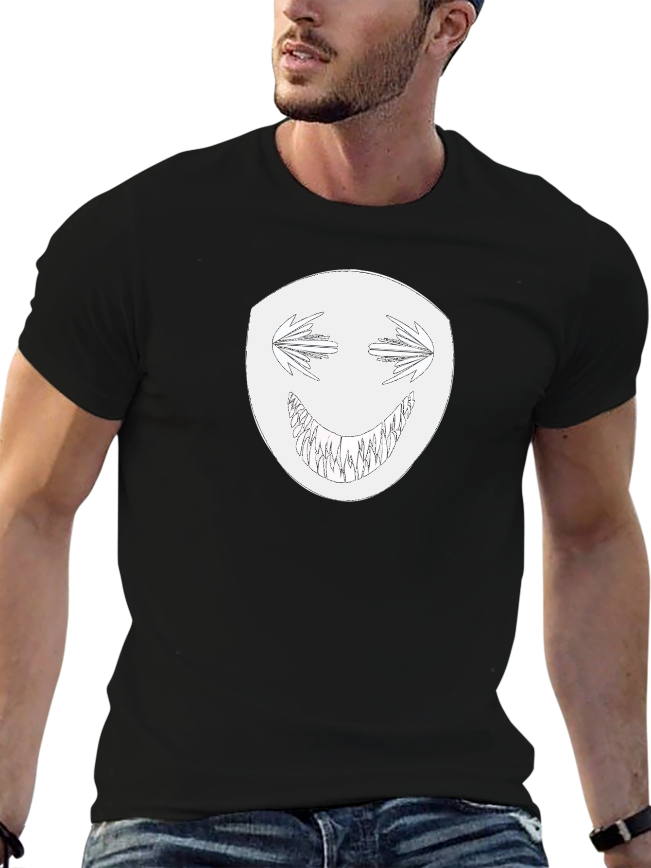 Mens Black T-Shirt with Creepy Grin Graphic