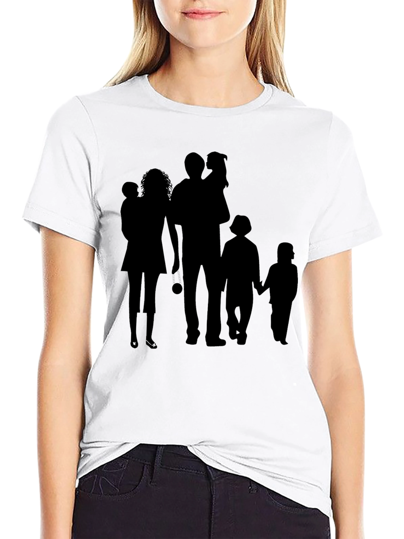 Family Silhouette Print Black T-Shirt