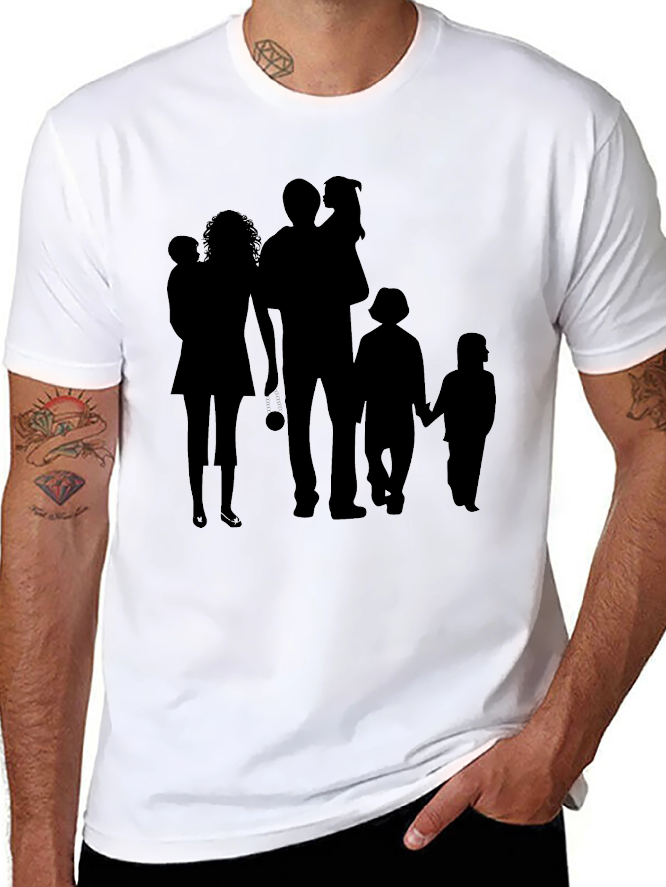 Family Silhouette Print Black T-Shirt