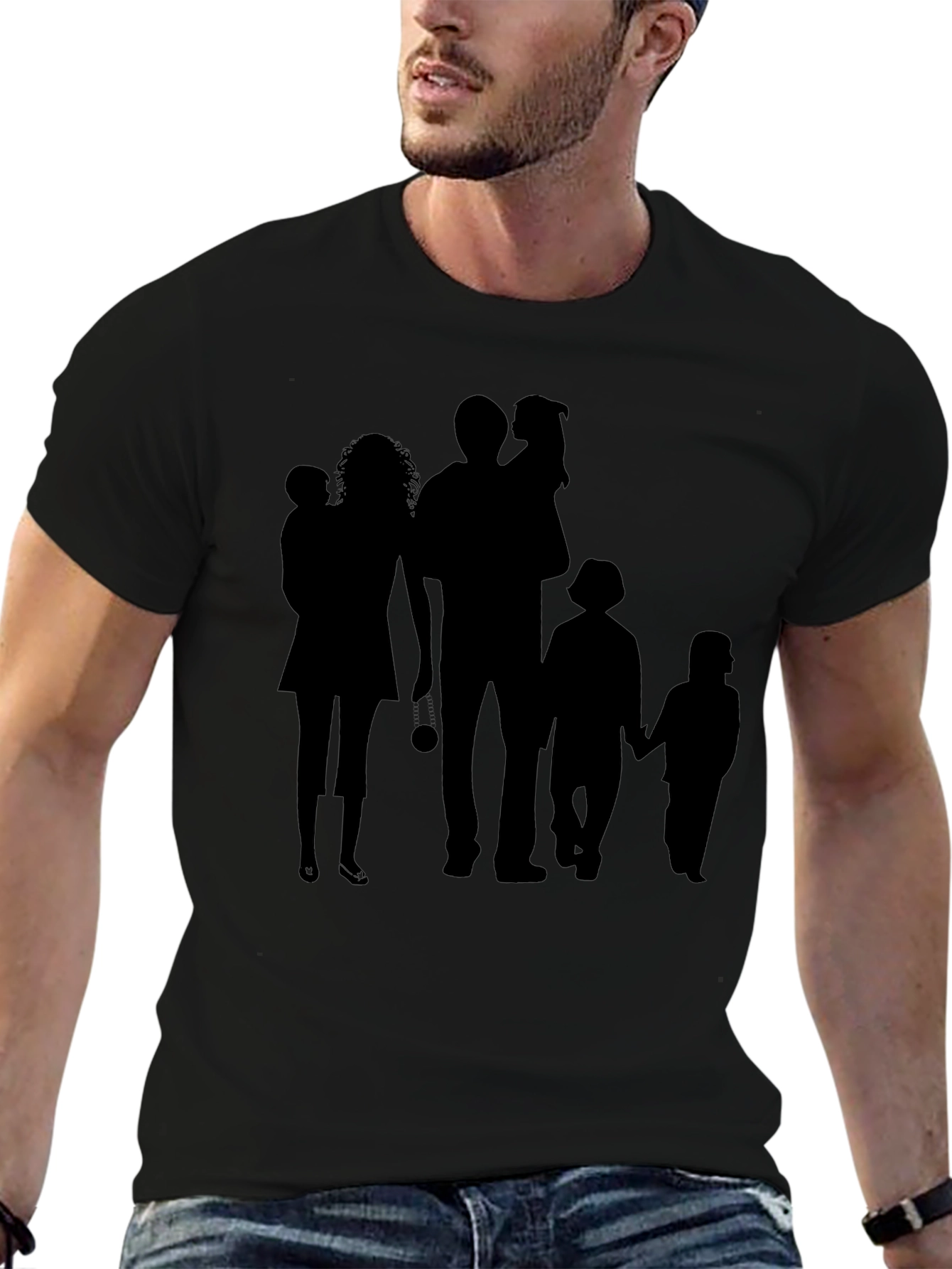 Family Silhouette Print Black T-Shirt
