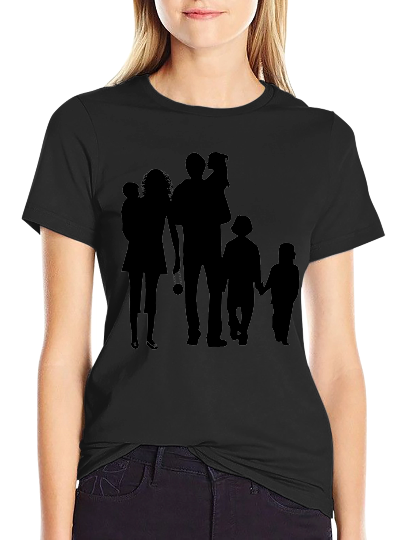 Family Silhouette Print Black T-Shirt