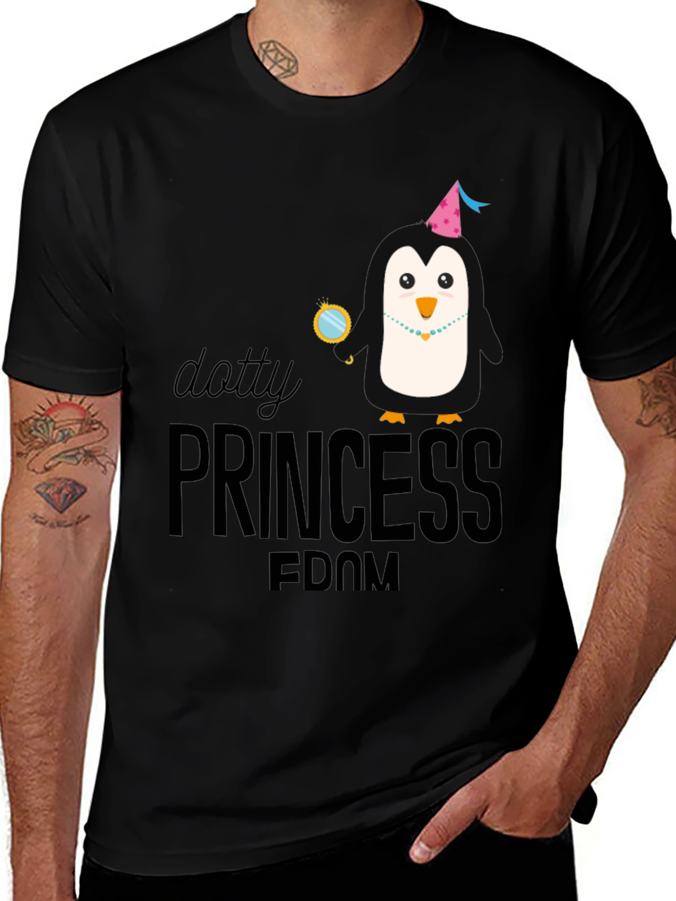Dotty Princess Penguin Black T-Shirt